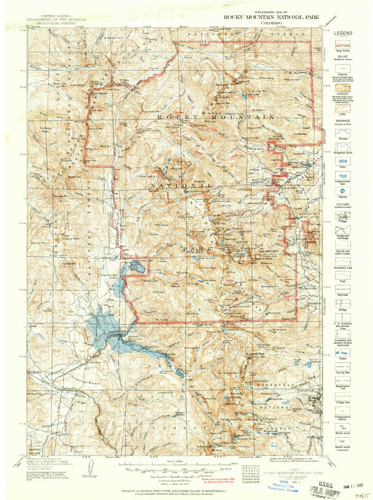 Historic 1915 Rocky Mountain National Peak Colorado 30'x30' Topo Map Image