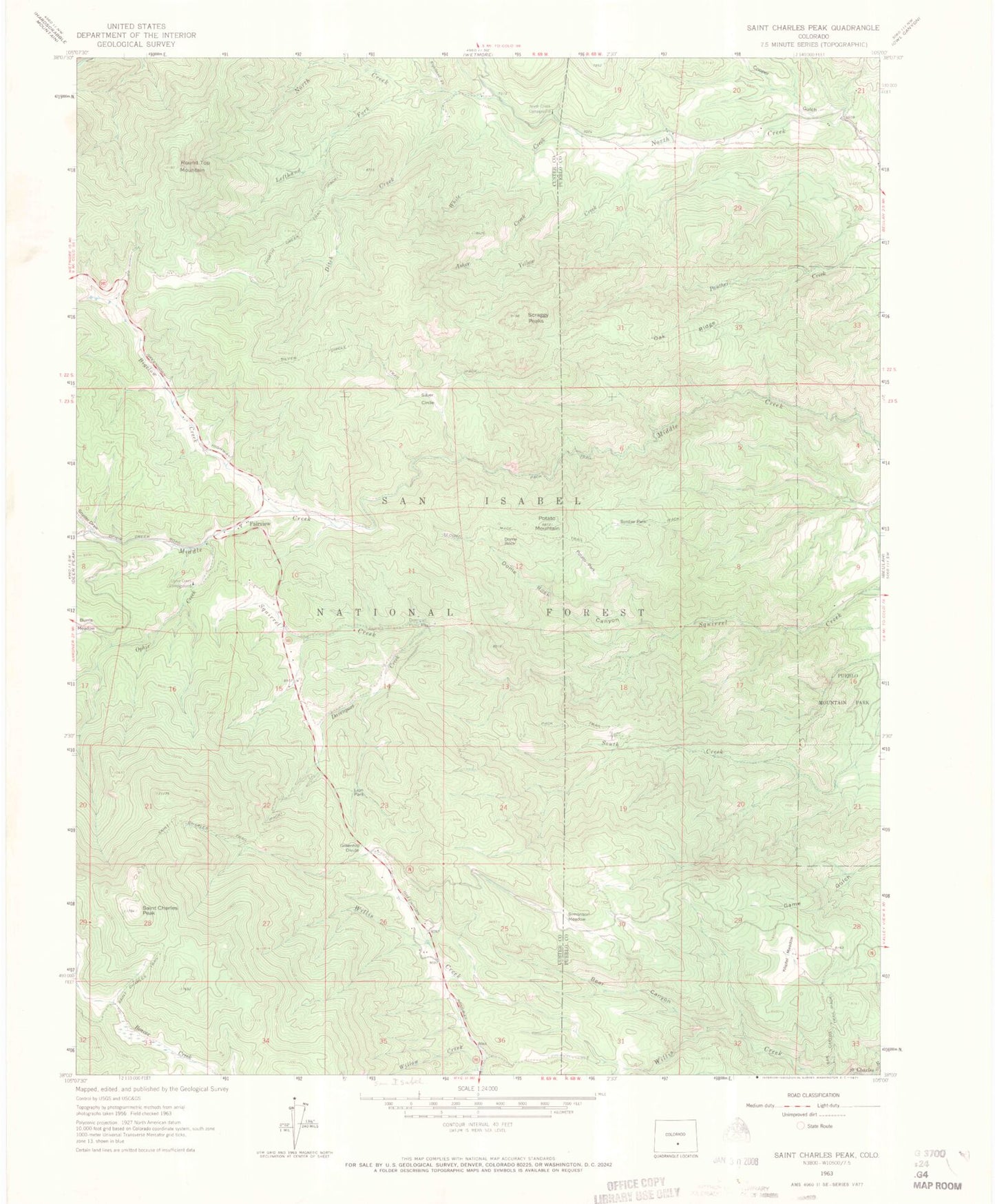 Classic USGS Saint Charles Peak Colorado 7.5'x7.5' Topo Map Image
