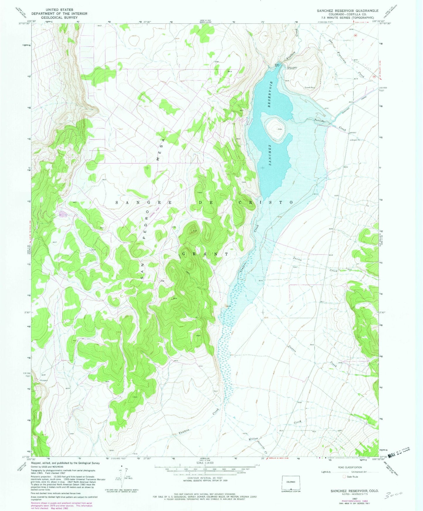 Classic USGS Sanchez Reservoir Colorado 7.5'x7.5' Topo Map Image