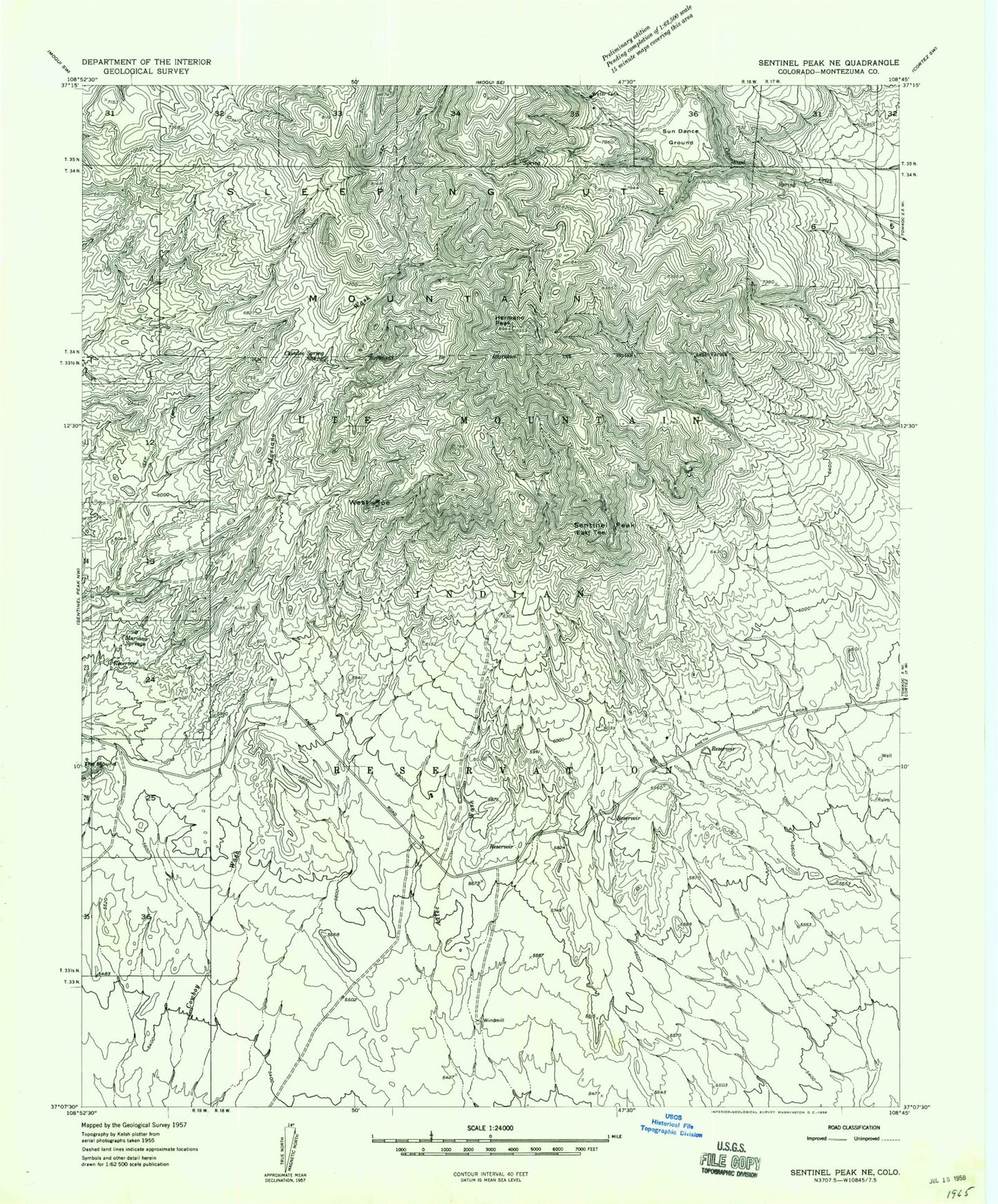 Classic USGS Mariano Wash East Colorado 7.5'x7.5' Topo Map Image