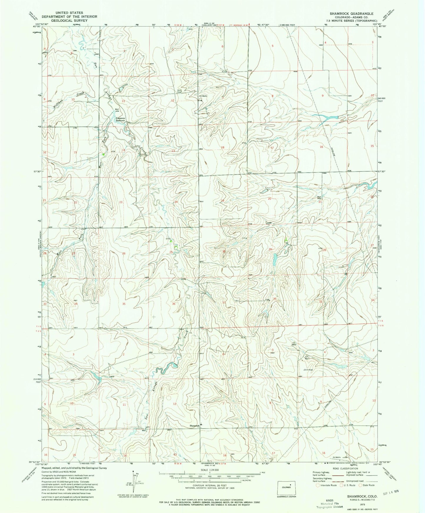 Classic USGS Shamrock Colorado 7.5'x7.5' Topo Map Image