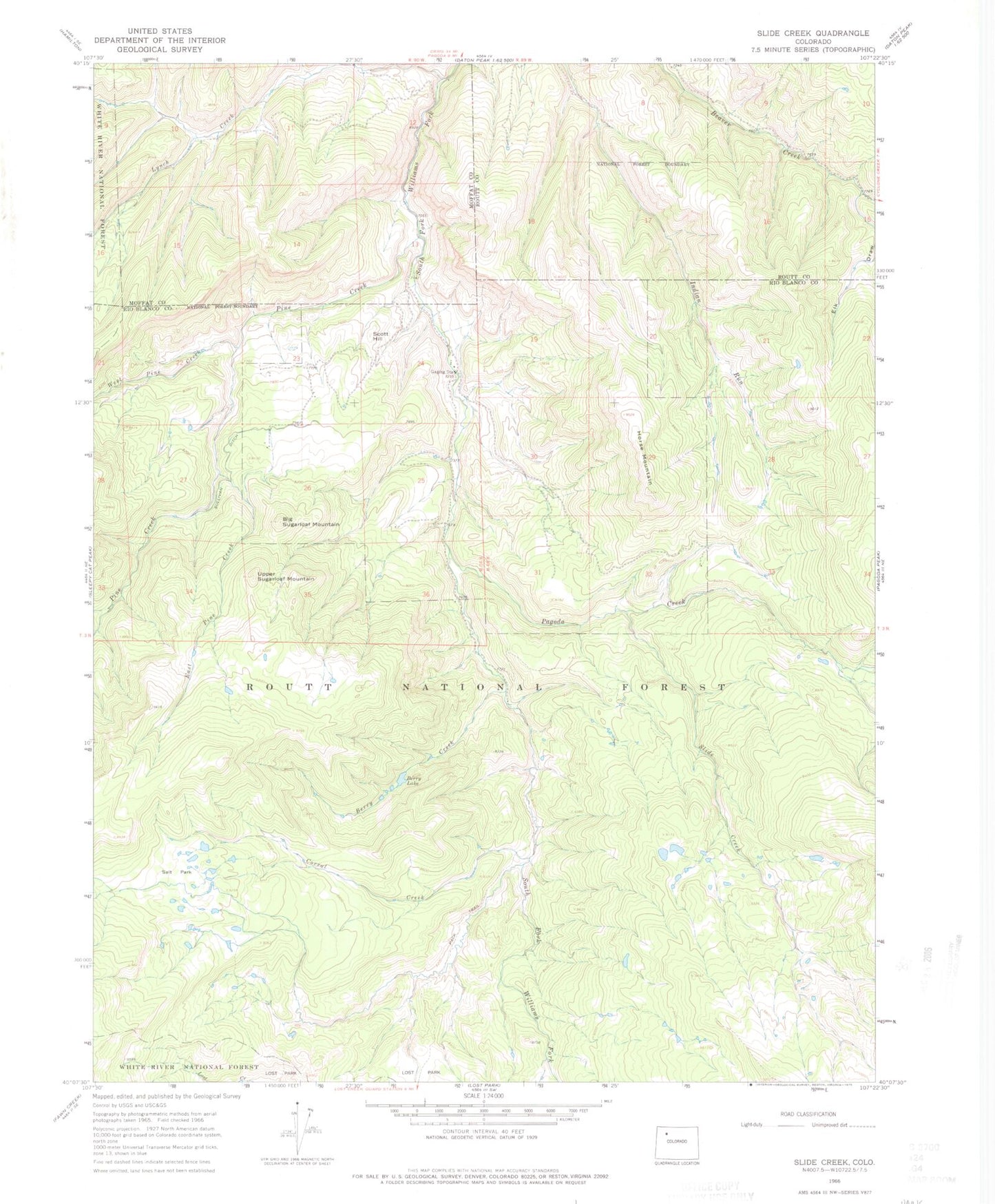 Classic USGS Slide Creek Colorado 7.5'x7.5' Topo Map Image