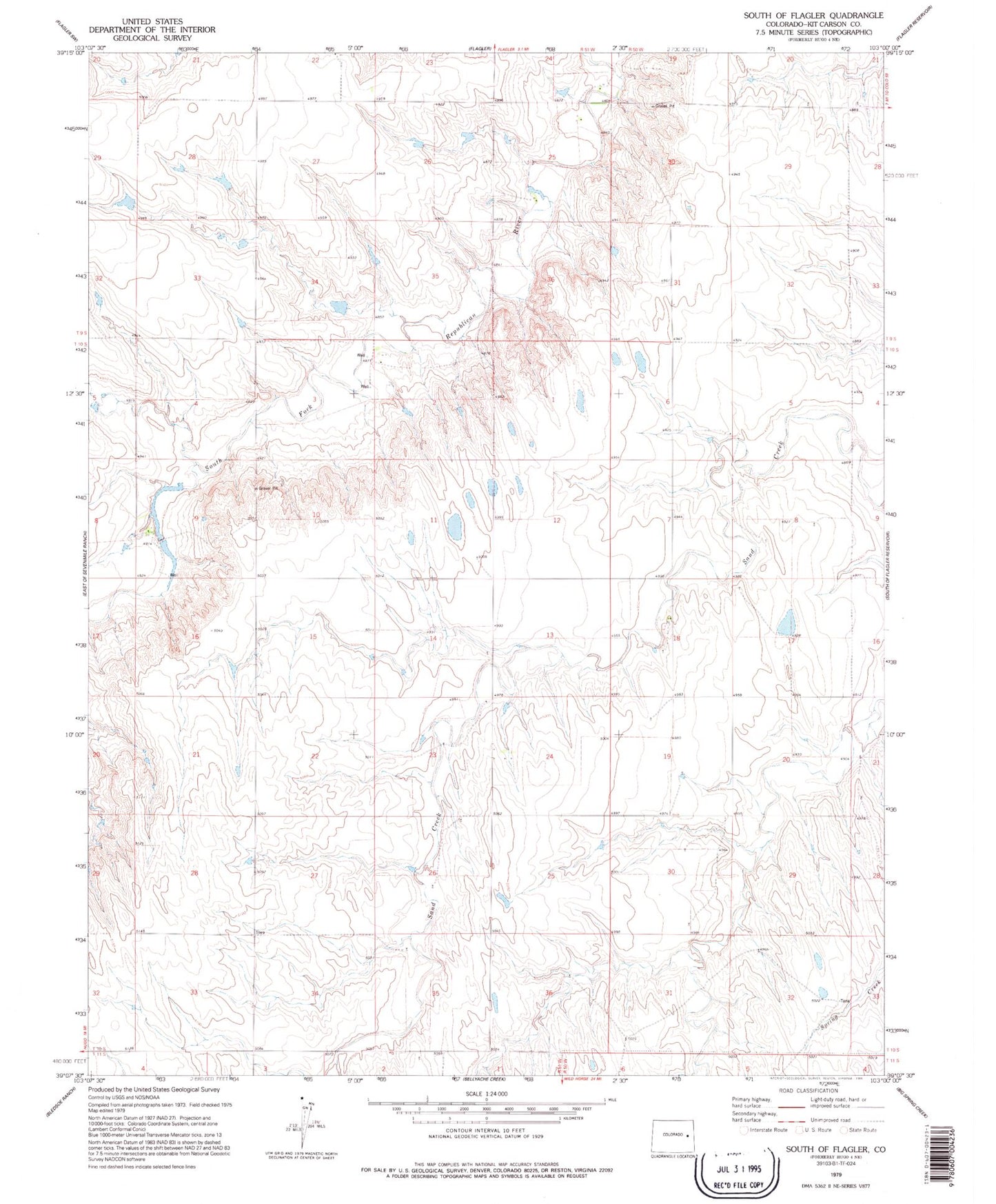 Classic USGS South of Flagler Colorado 7.5'x7.5' Topo Map Image