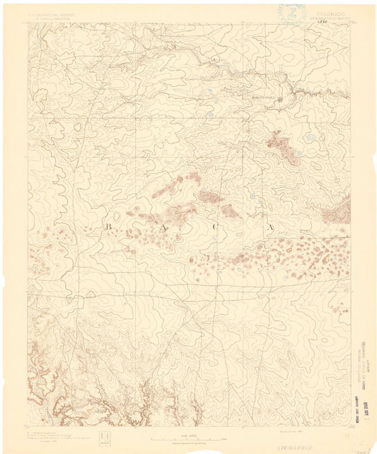 Historic 1891 Springfield Colorado 30'x30' Topo Map Image