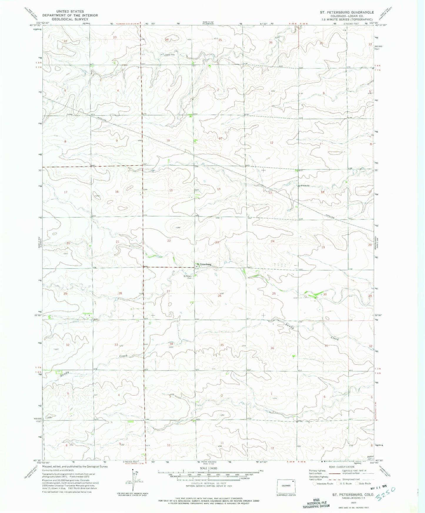 Classic USGS Saint Petersburg Colorado 7.5'x7.5' Topo Map Image