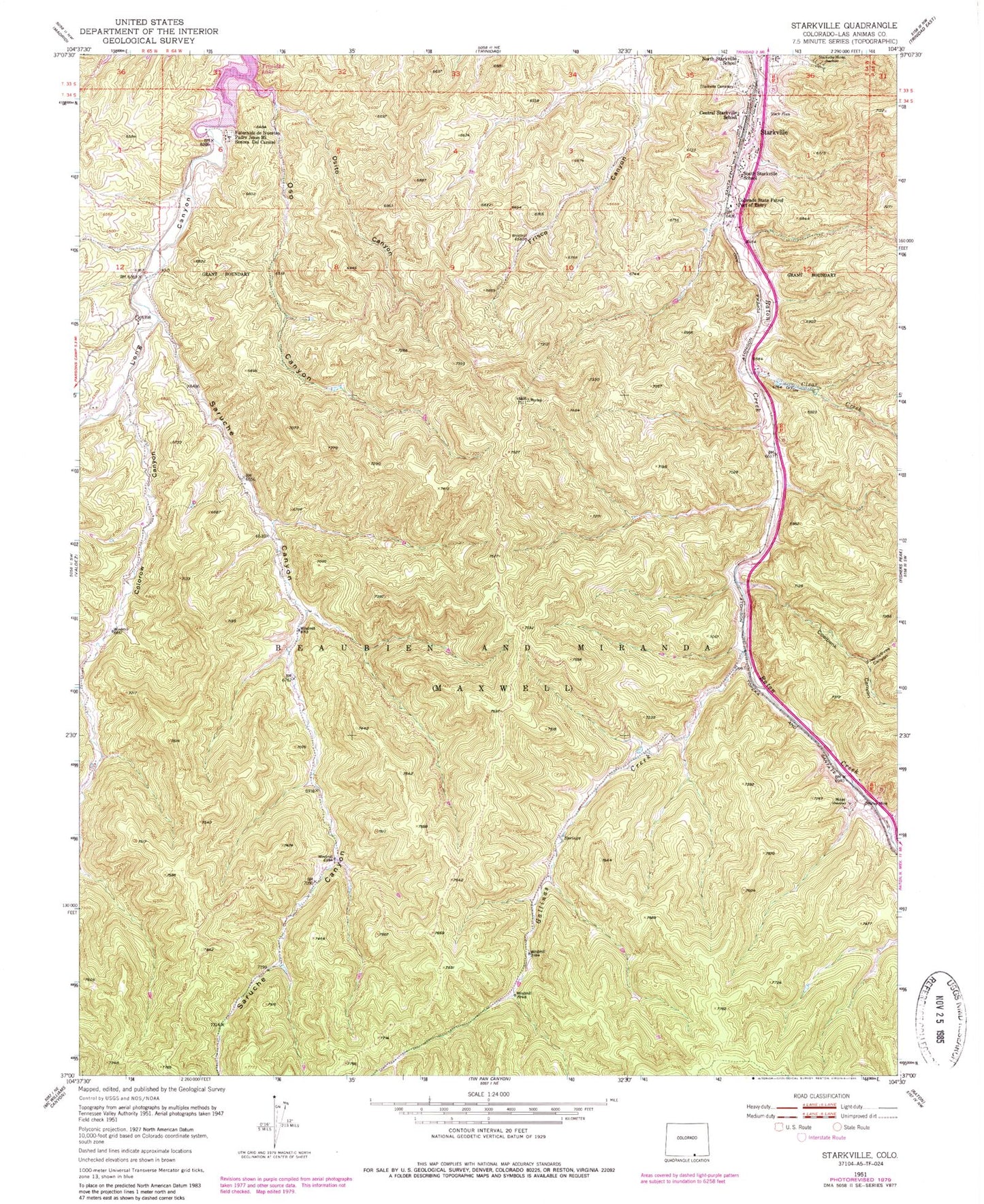 Classic USGS Starkville Colorado 7.5'x7.5' Topo Map Image
