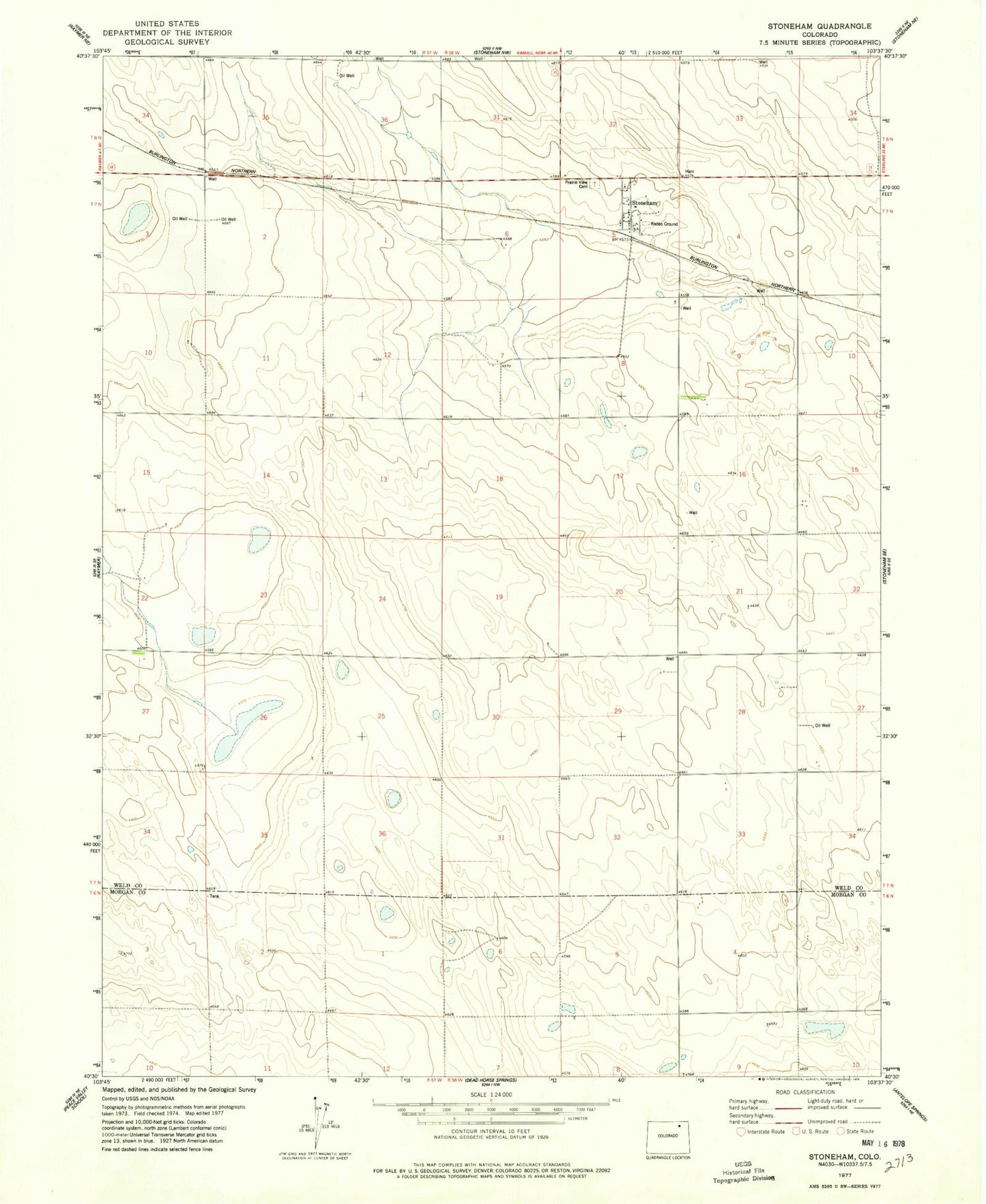 Classic USGS Stoneham Colorado 7.5'x7.5' Topo Map Image