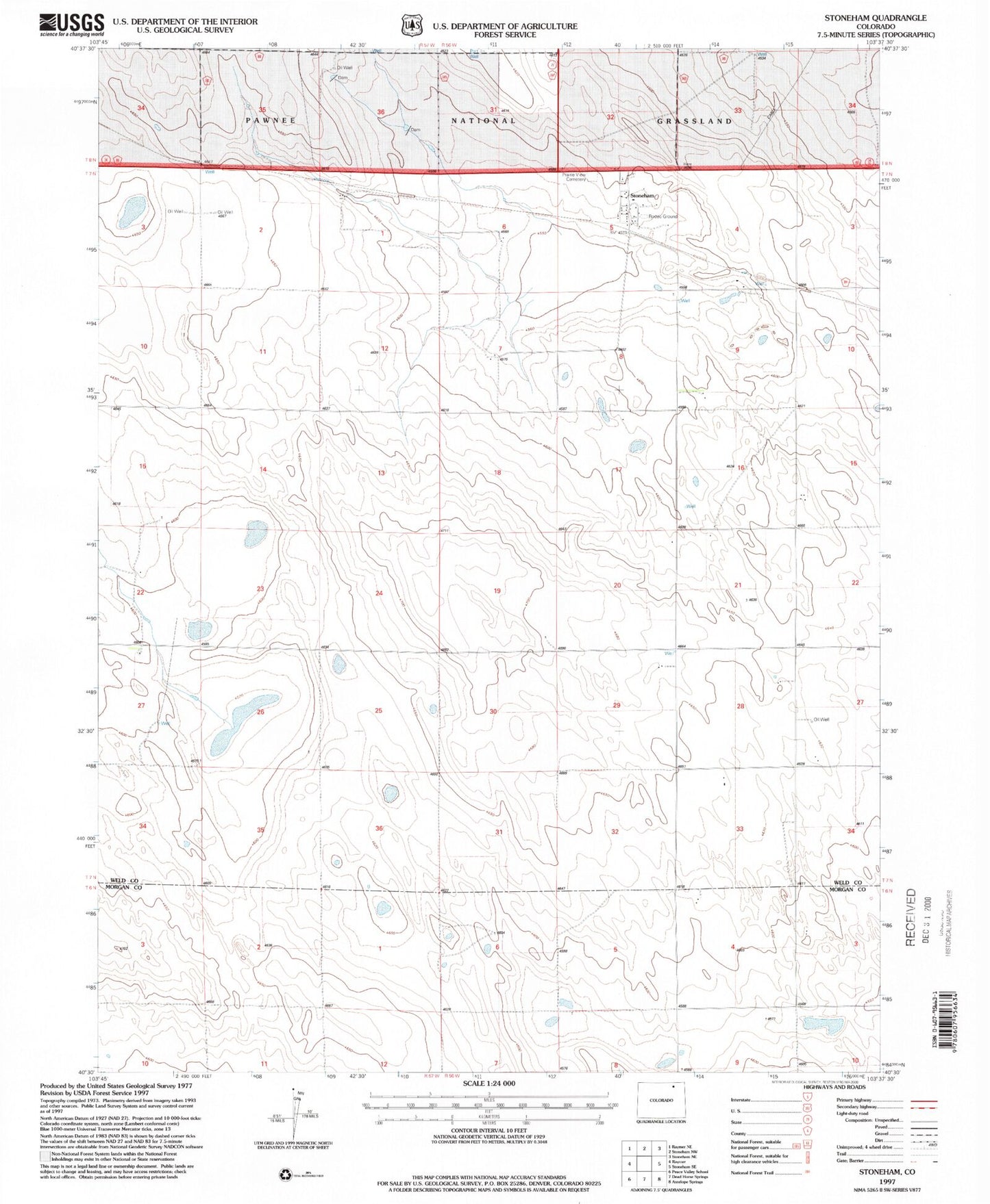 Classic USGS Stoneham Colorado 7.5'x7.5' Topo Map Image