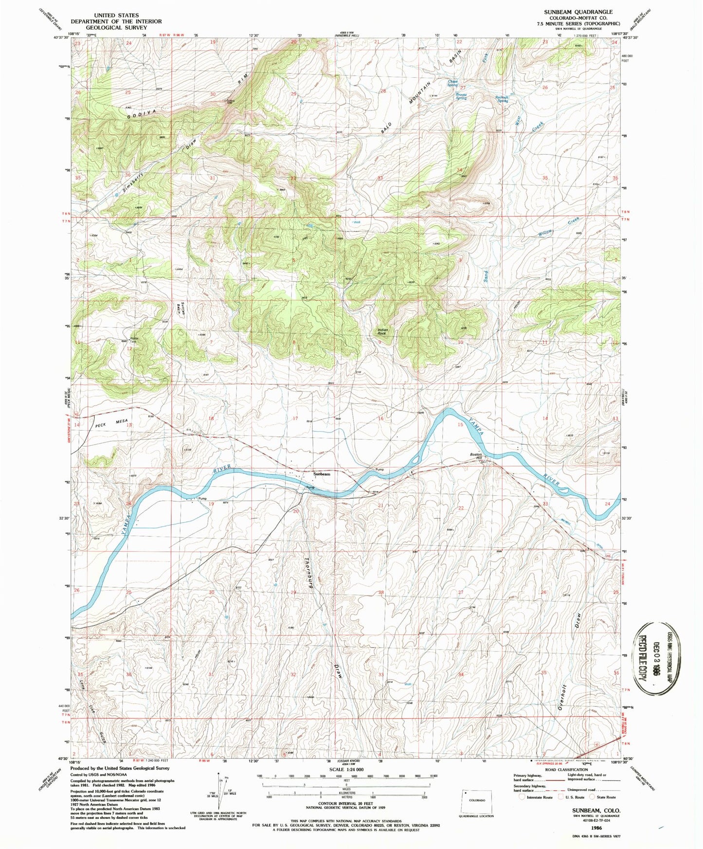Classic USGS Sunbeam Colorado 7.5'x7.5' Topo Map Image
