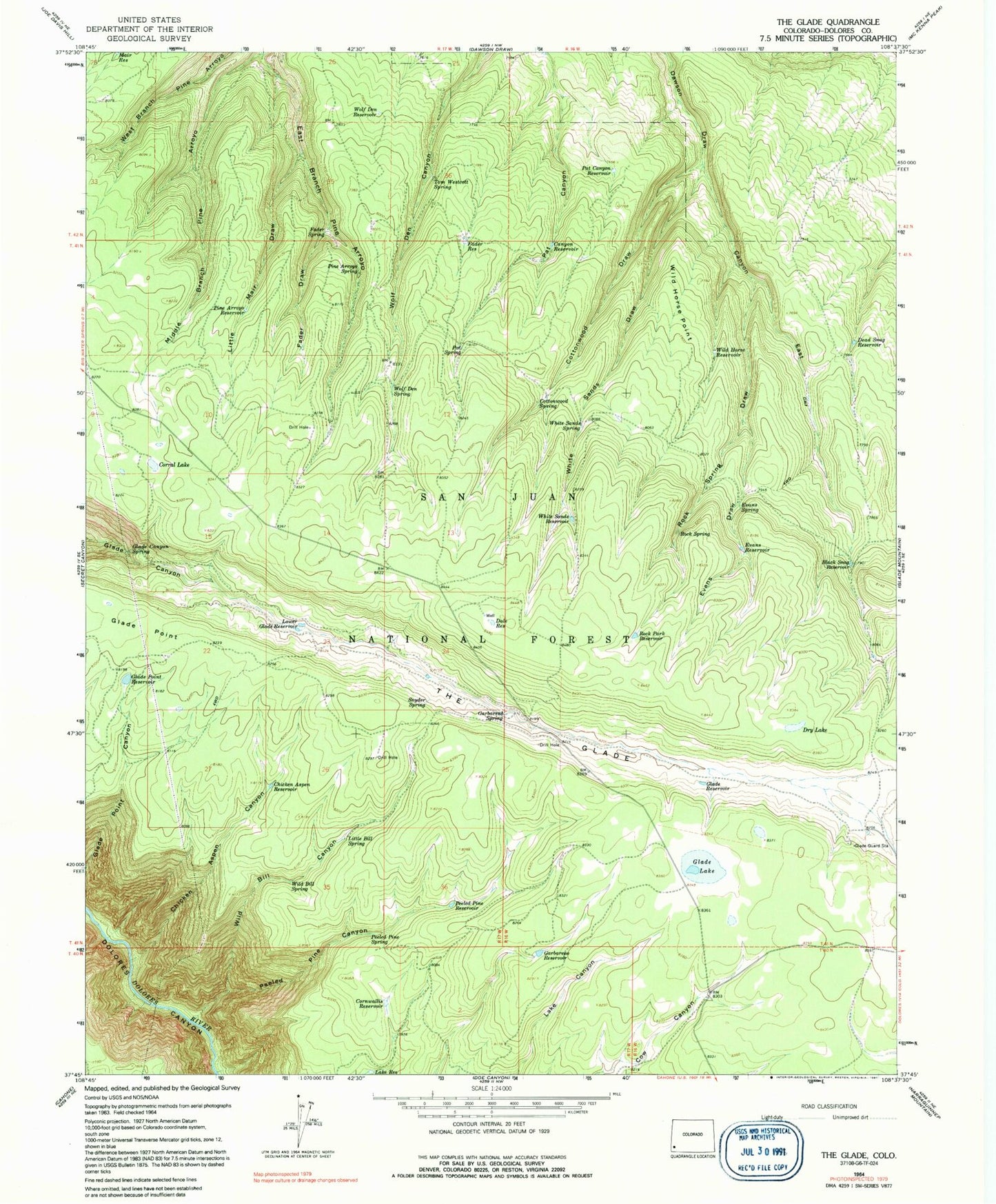 Classic USGS The Glade Colorado 7.5'x7.5' Topo Map Image