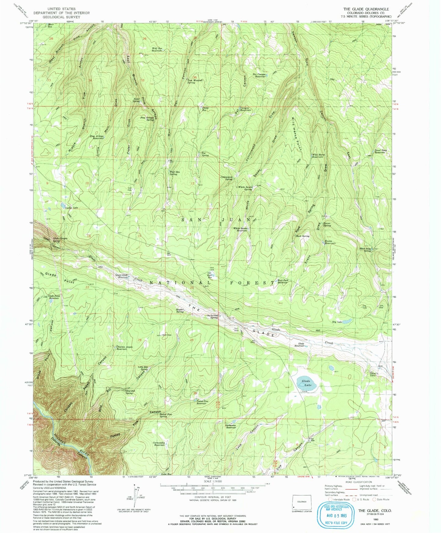 Classic USGS The Glade Colorado 7.5'x7.5' Topo Map Image