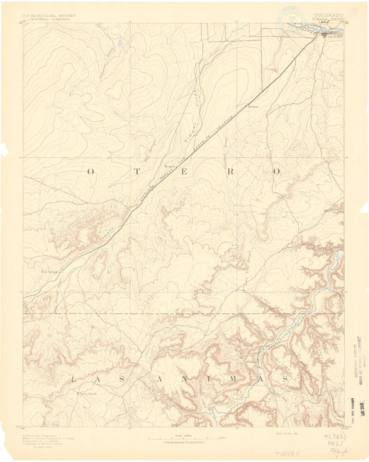 Historic 1891 Timpas Colorado 30'x30' Topo Map Image
