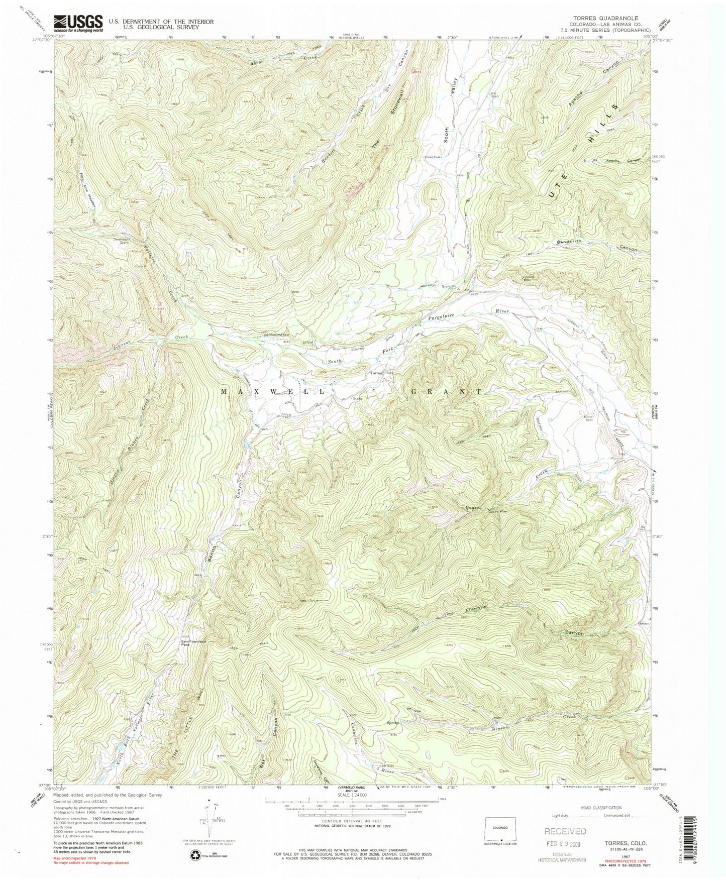 Classic USGS Torres Colorado 7.5'x7.5' Topo Map Image