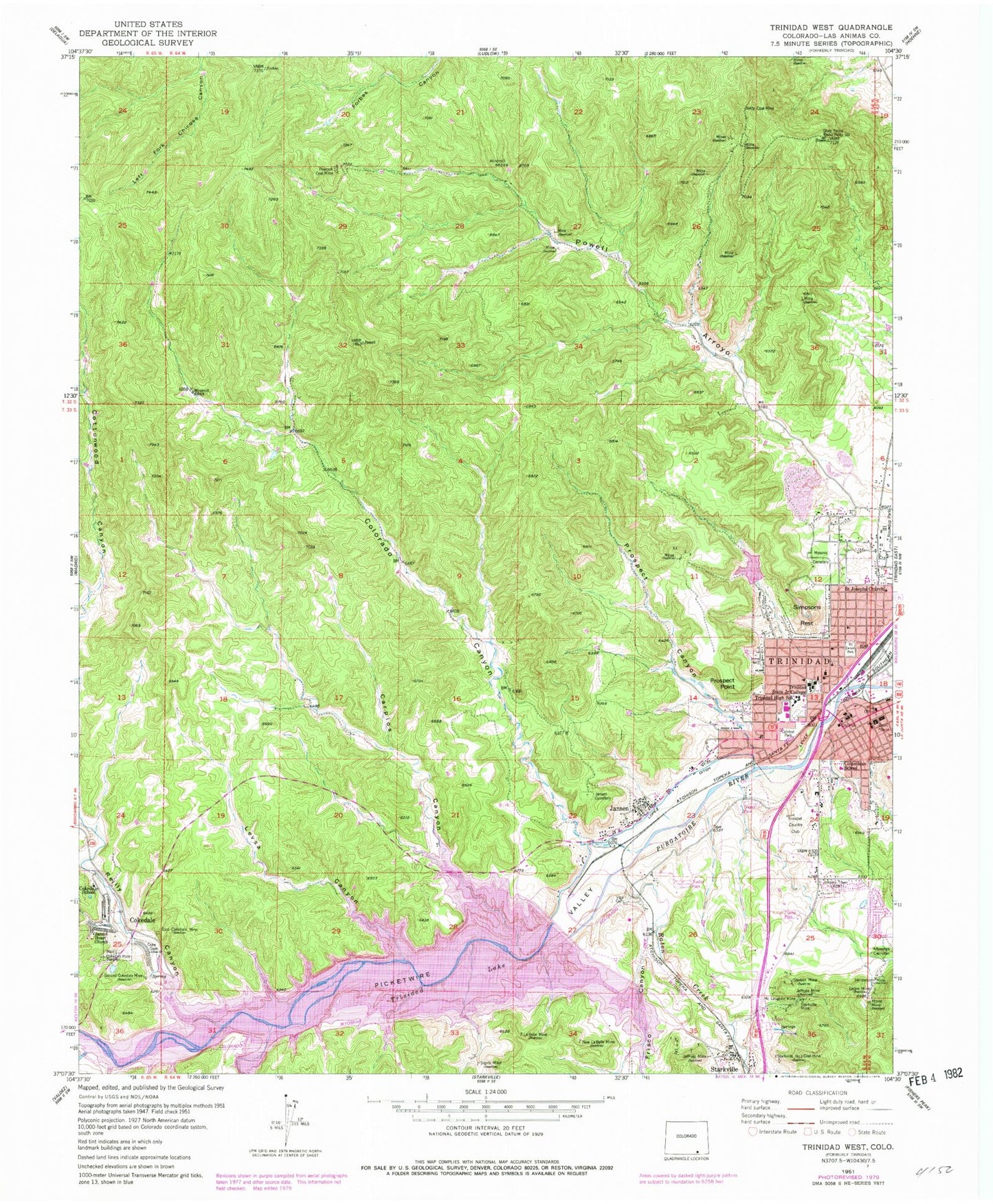 Classic USGS Trinidad West Colorado 7.5'x7.5' Topo Map Image