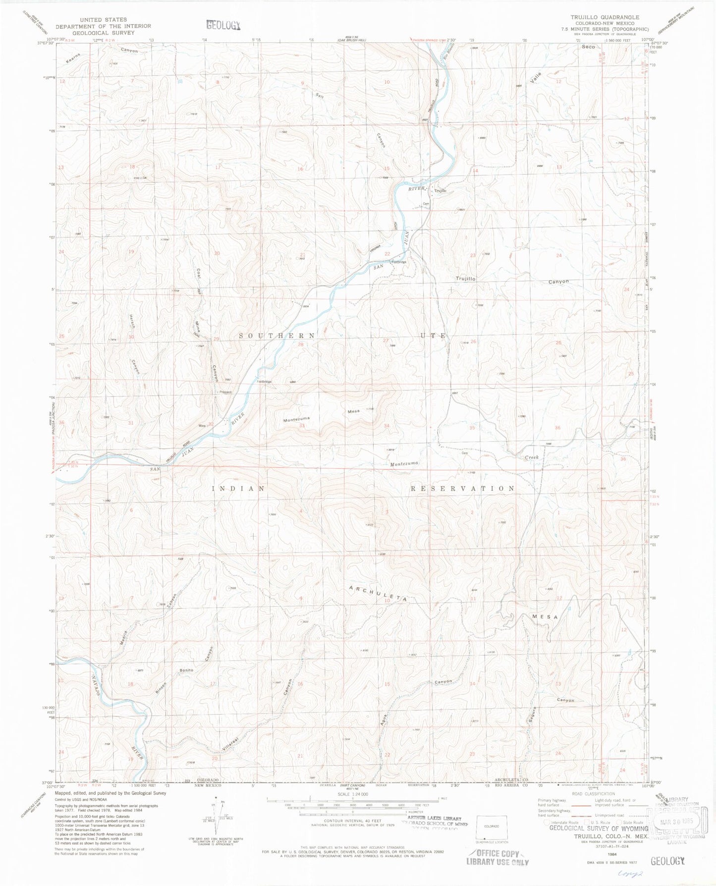 Classic USGS Trujillo Colorado 7.5'x7.5' Topo Map Image