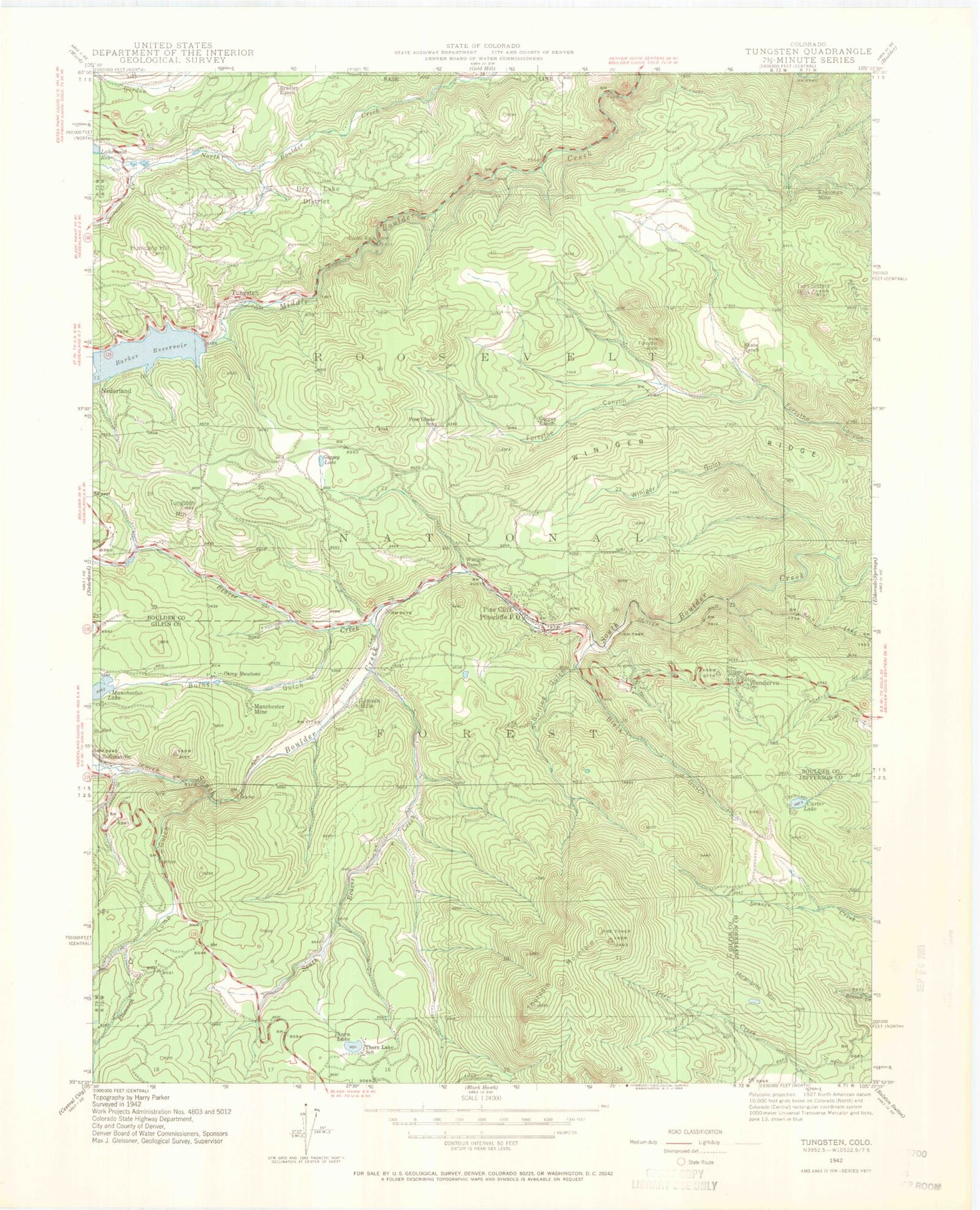 Classic USGS Tungsten Colorado 7.5'x7.5' Topo Map Image