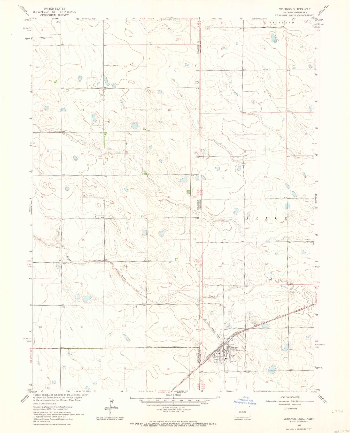 Classic USGS Venango Nebraska 7.5'x7.5' Topo Map Image