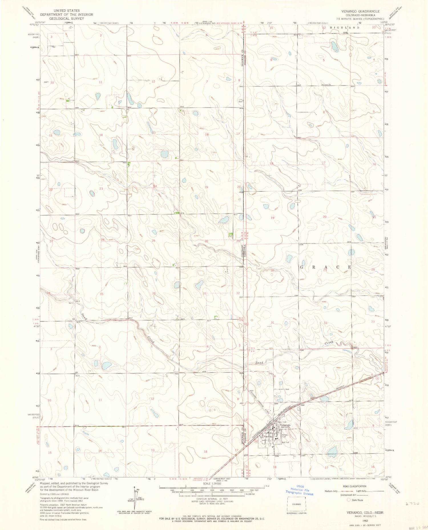 Classic USGS Venango Nebraska 7.5'x7.5' Topo Map Image