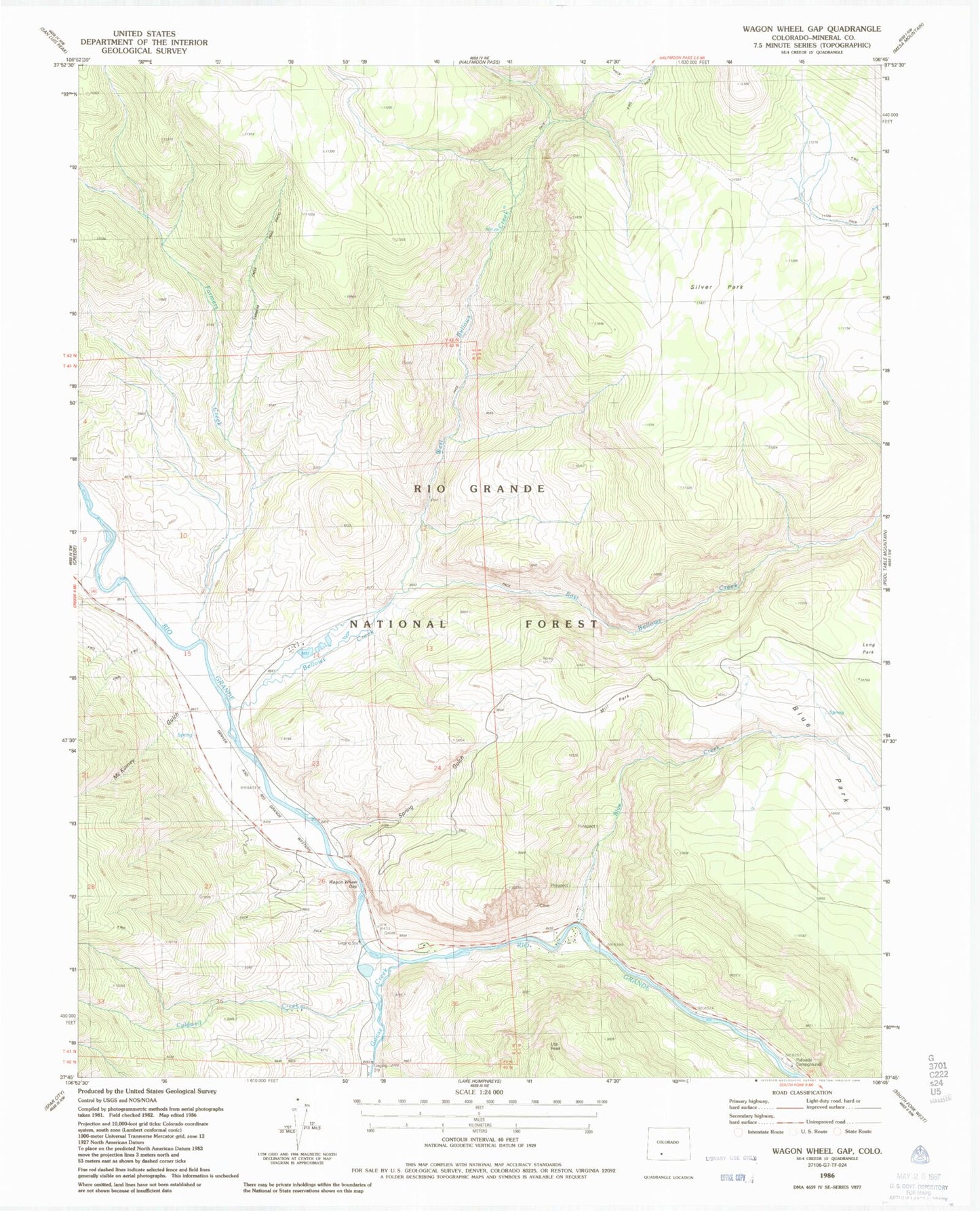 Classic USGS Wagon Wheel Gap Colorado 7.5'x7.5' Topo Map Image