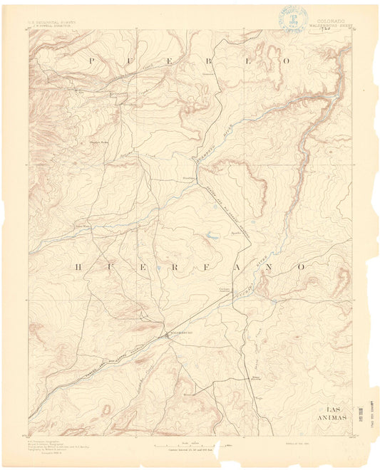 Historic 1891 Walsenburg Colorado 30'x30' Topo Map Image