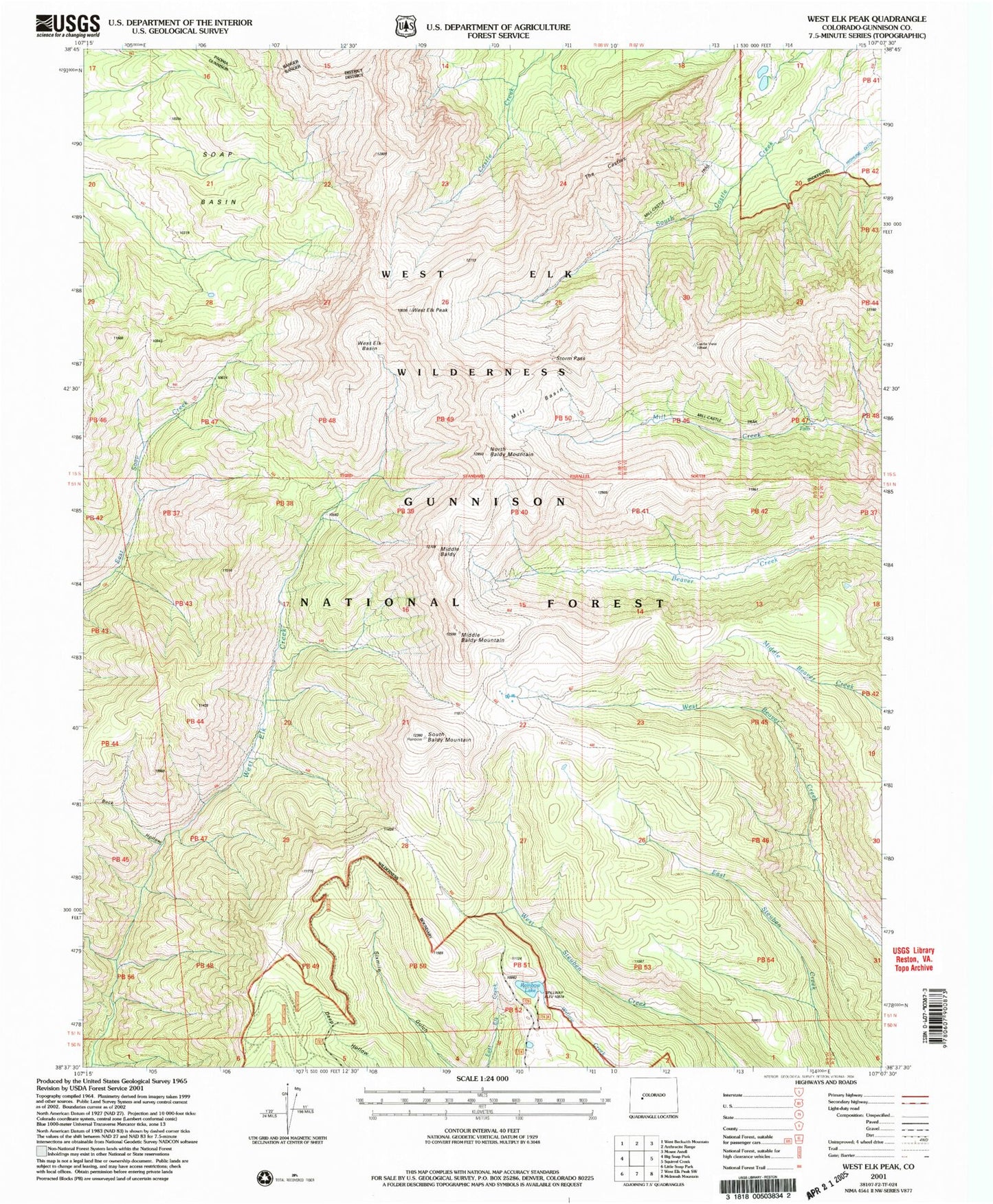 USGS Classic West Elk Peak Colorado 7.5'x7.5' Topo Map Image