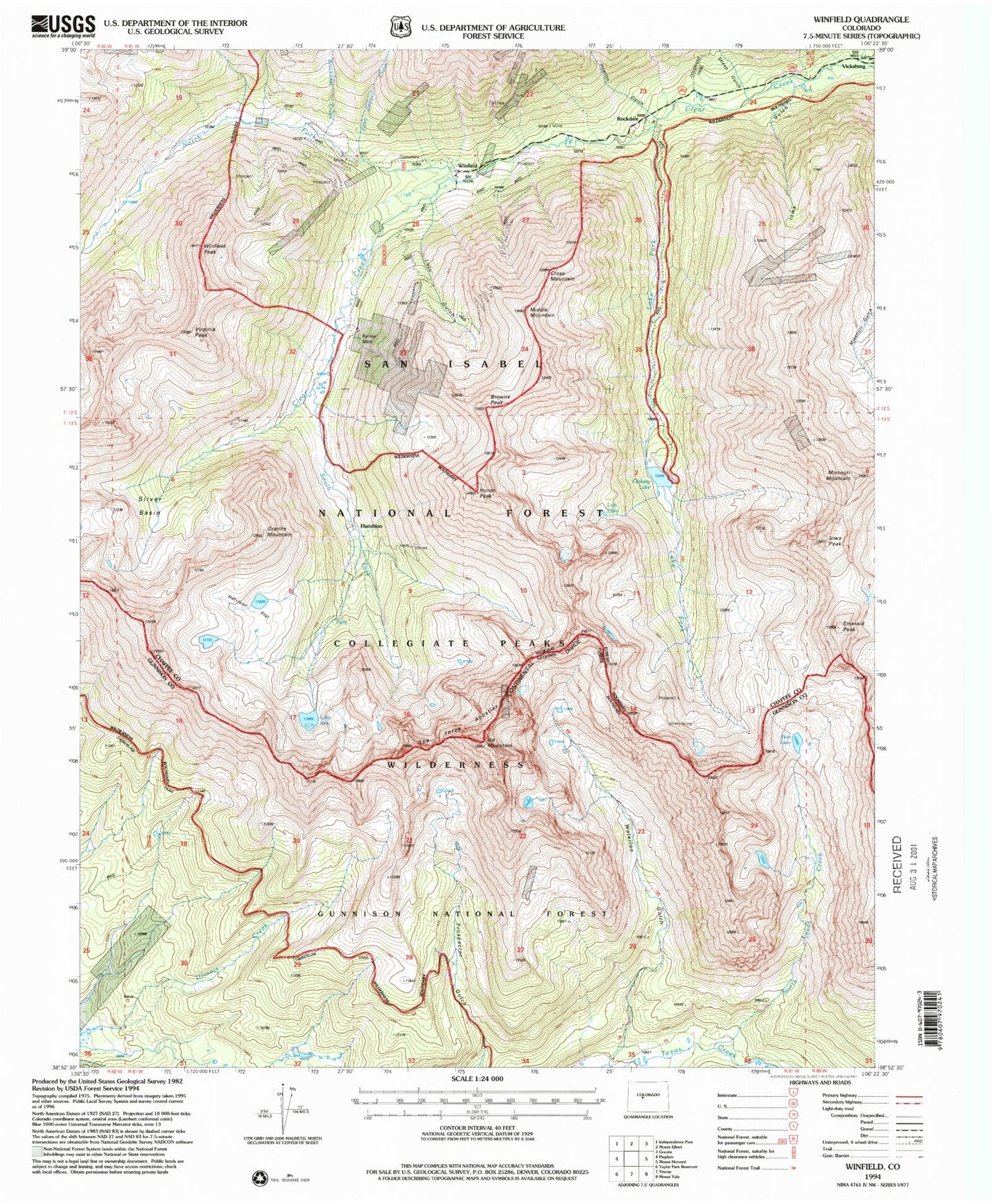 USGS Classic Winfield Colorado 7.5'x7.5' Topo Map Image
