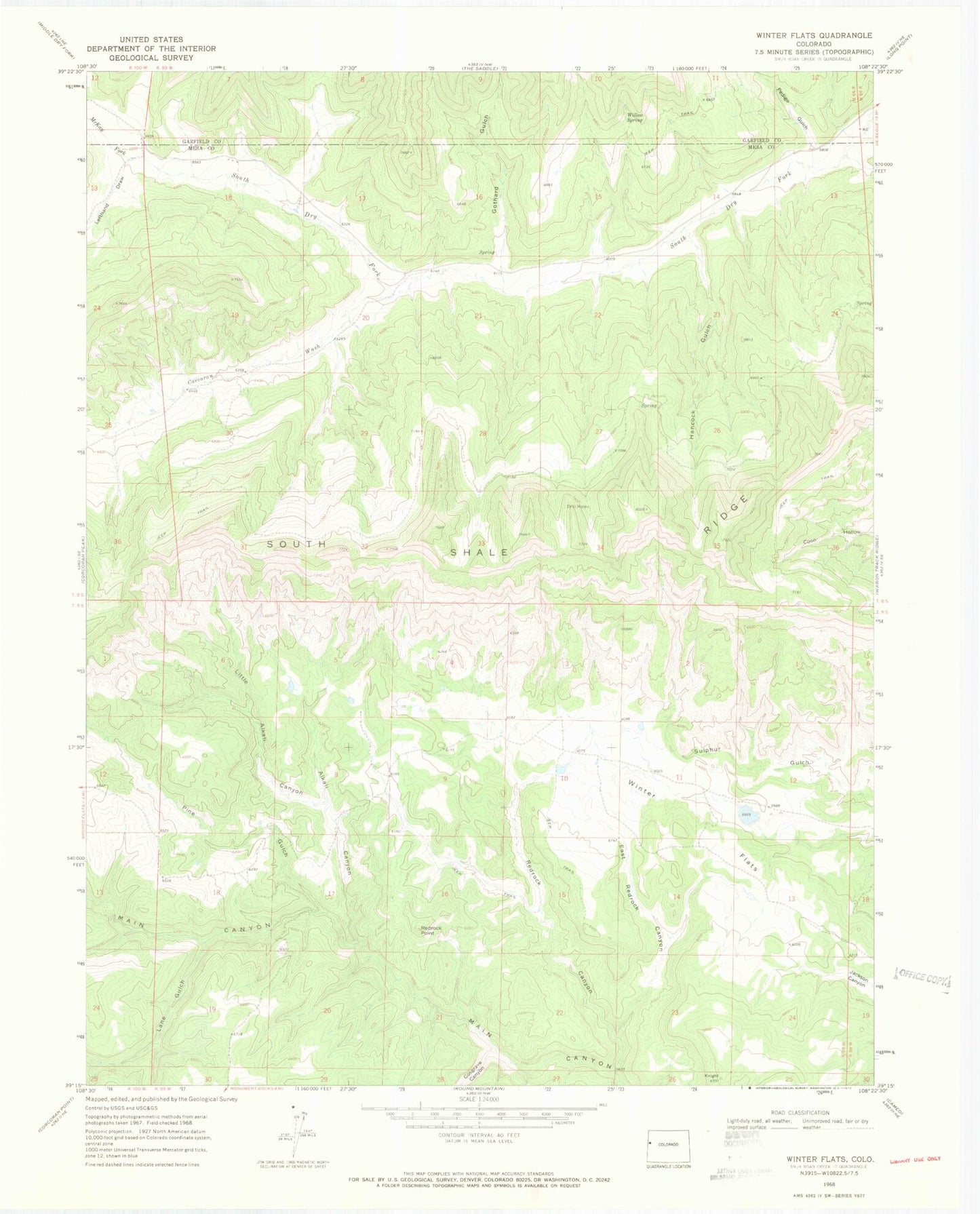 Classic USGS Winter Flats Colorado 7.5'x7.5' Topo Map Image
