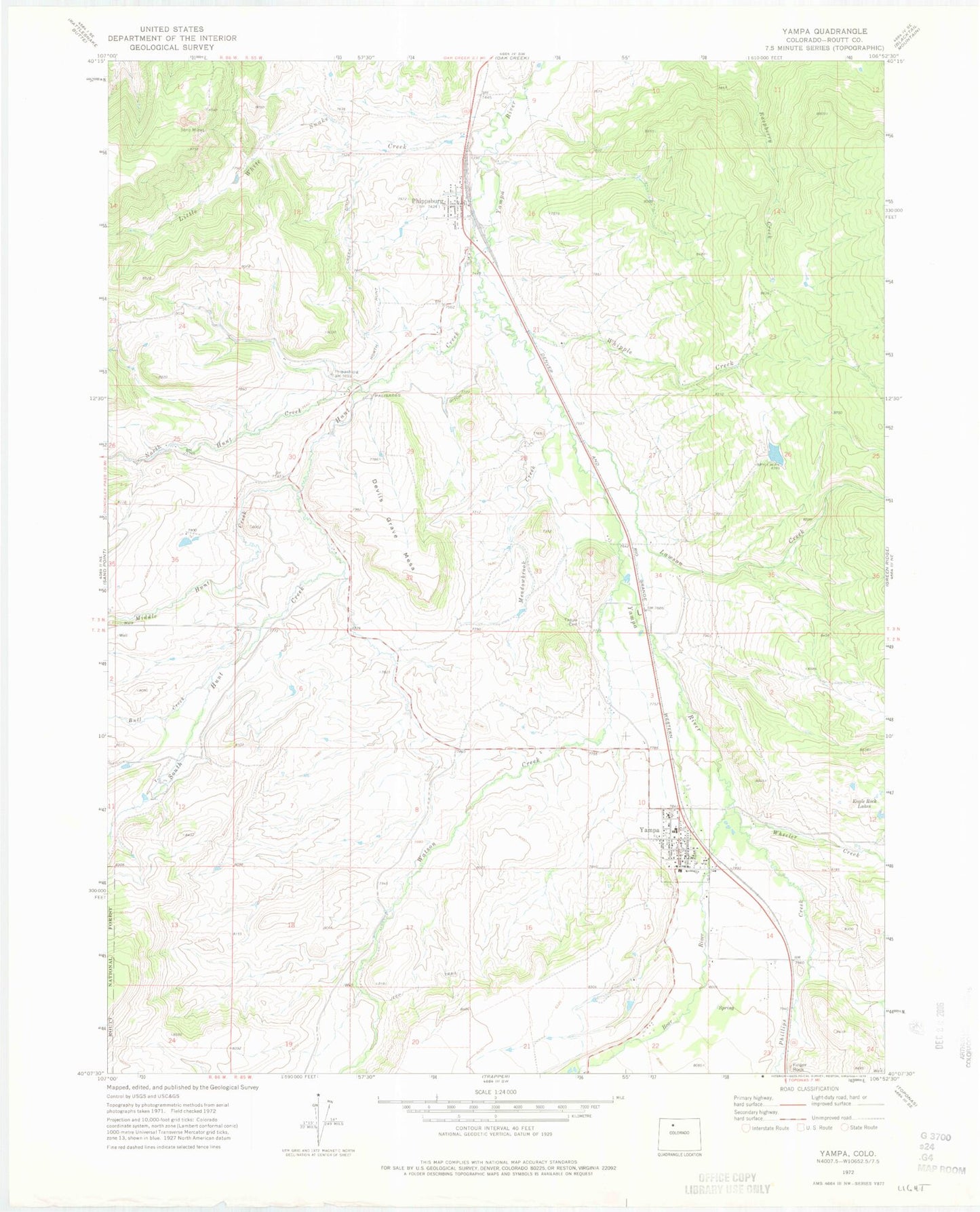 Classic USGS Yampa Colorado 7.5'x7.5' Topo Map Image
