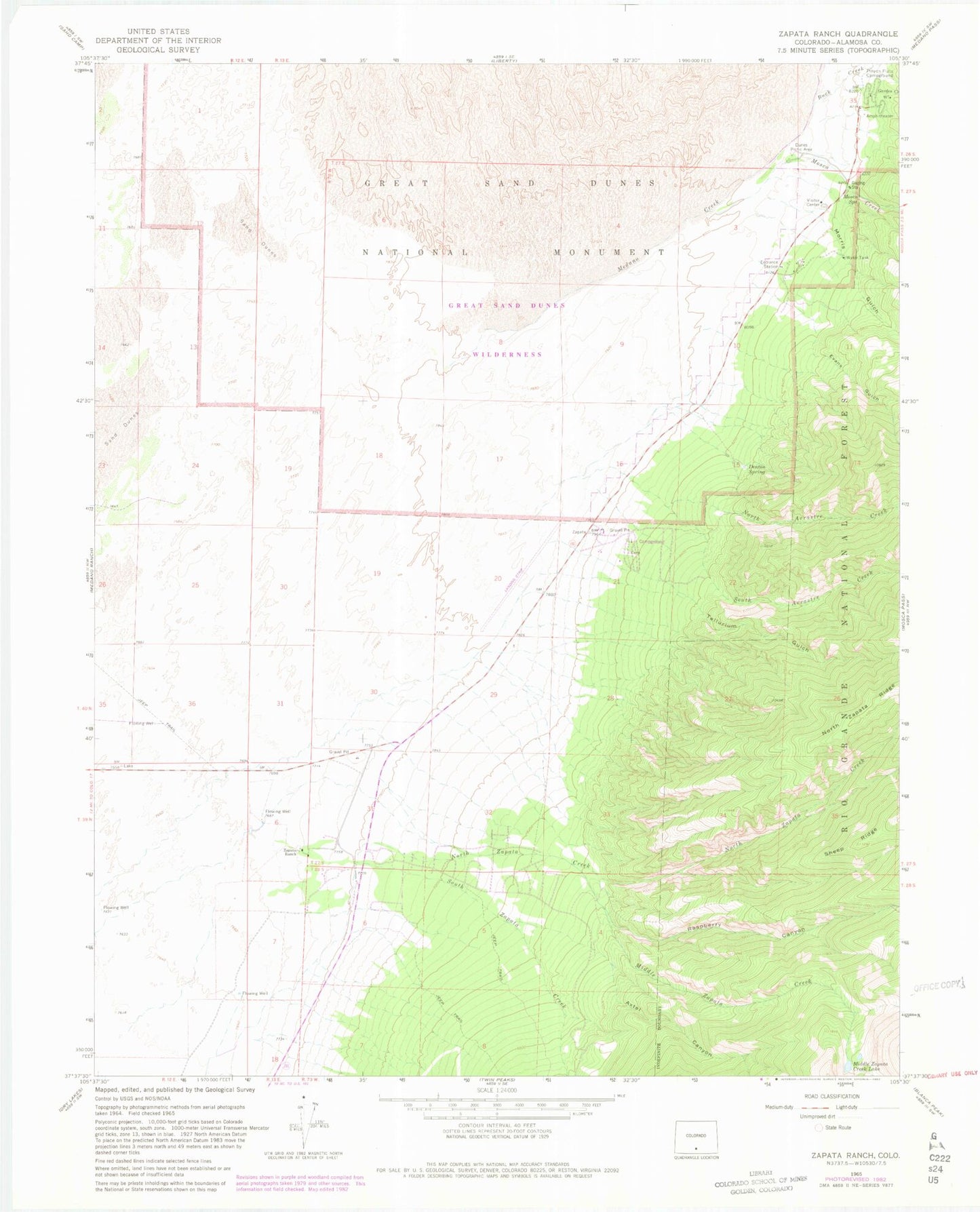 Classic USGS Zapata Ranch Colorado 7.5'x7.5' Topo Map Image