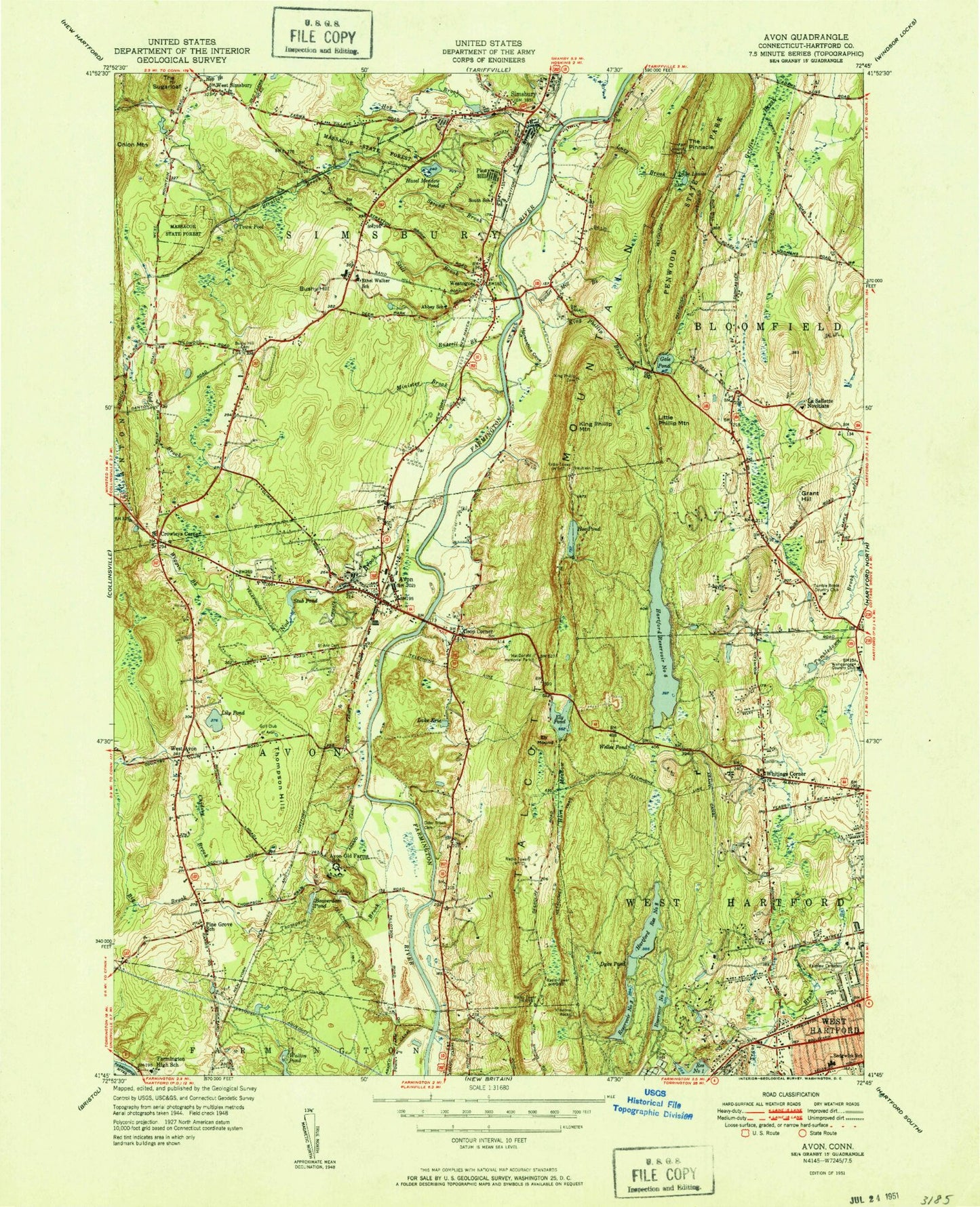 Classic USGS Avon Connecticut 7.5'x7.5' Topo Map Image