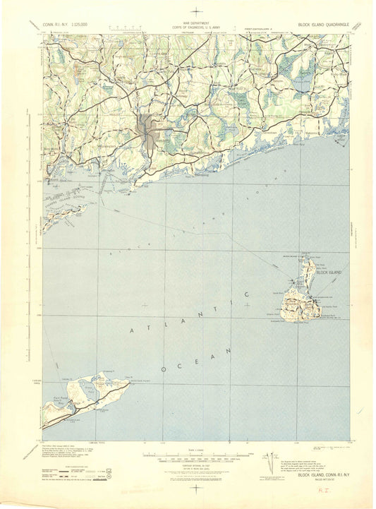 Historic 1942 Block Island Connecticut 30'x30' Topo Map Image