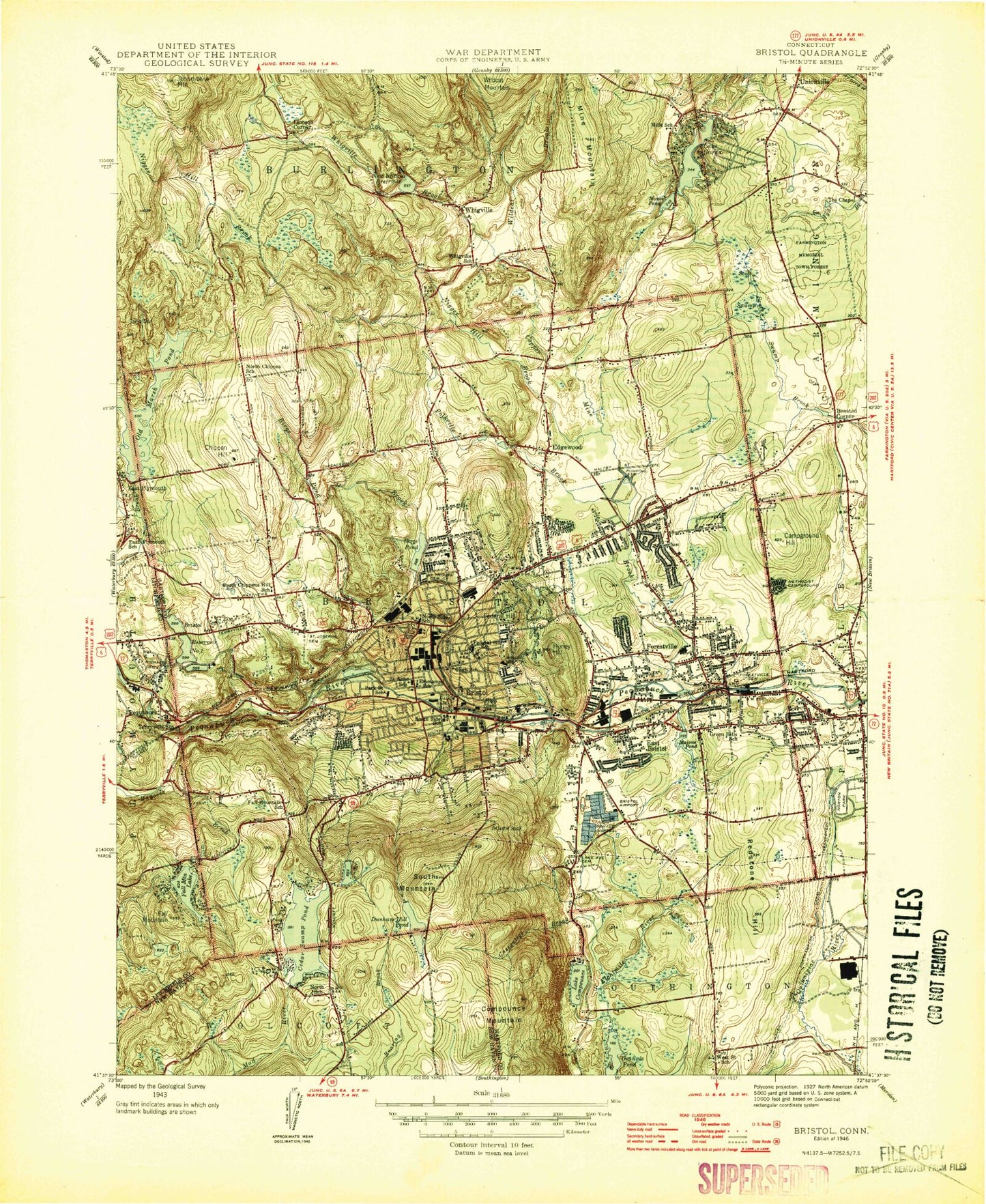 Classic USGS Bristol Connecticut 7.5'x7.5' Topo Map Image
