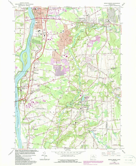Classic USGS Broad Brook Connecticut 7.5'x7.5' Topo Map Image