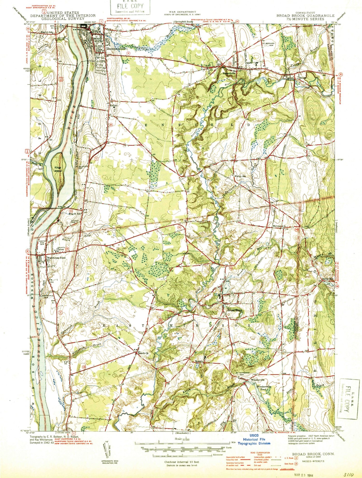 Classic USGS Broad Brook Connecticut 7.5'x7.5' Topo Map Image