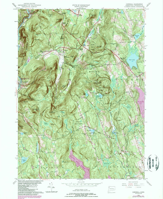 Classic USGS Cornwall Connecticut 7.5'x7.5' Topo Map Image