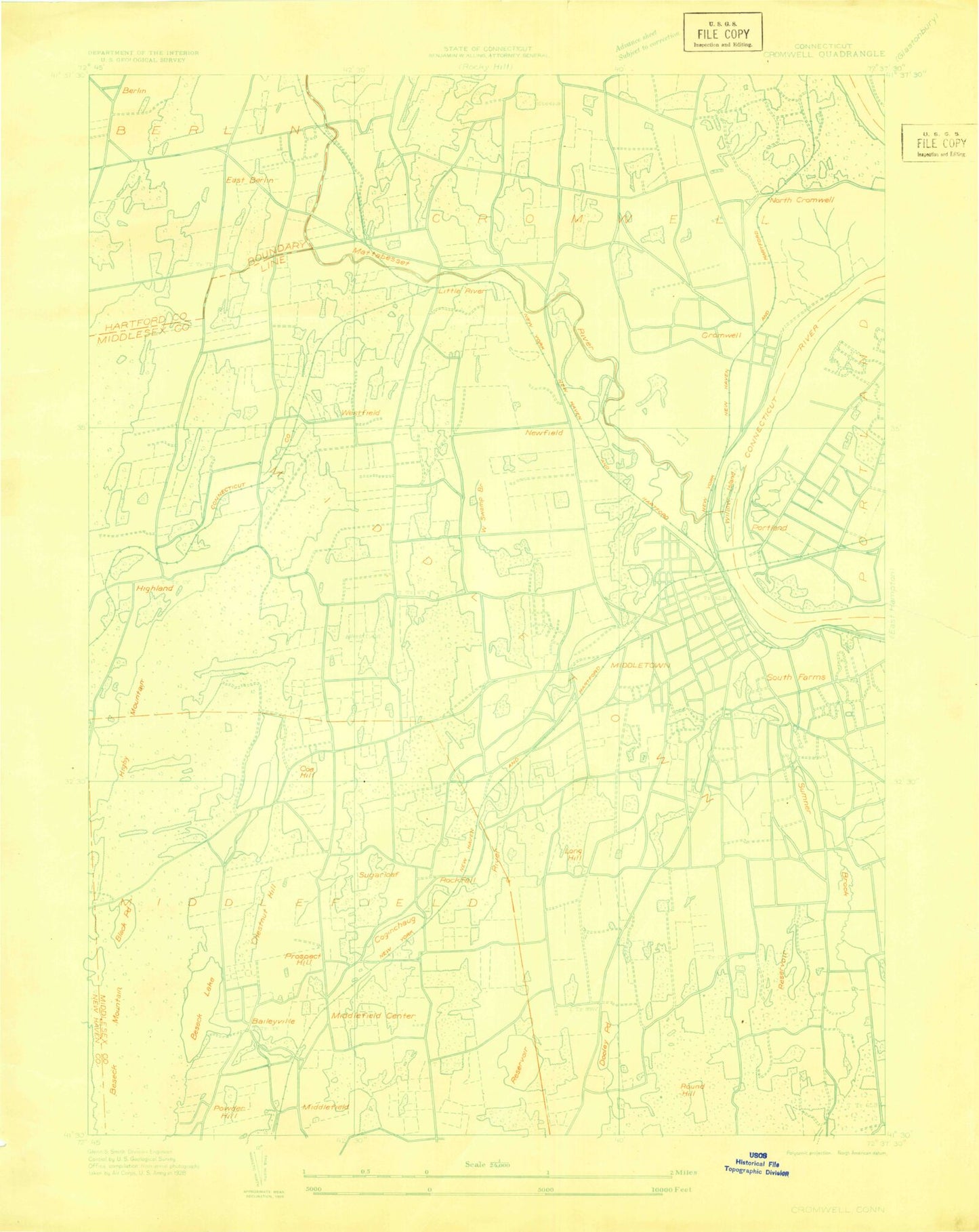 Classic USGS Middletown Connecticut 7.5'x7.5' Topo Map Image