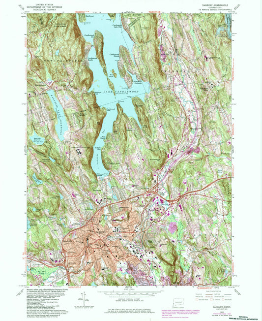 Classic USGS Danbury Connecticut 7.5'x7.5' Topo Map Image
