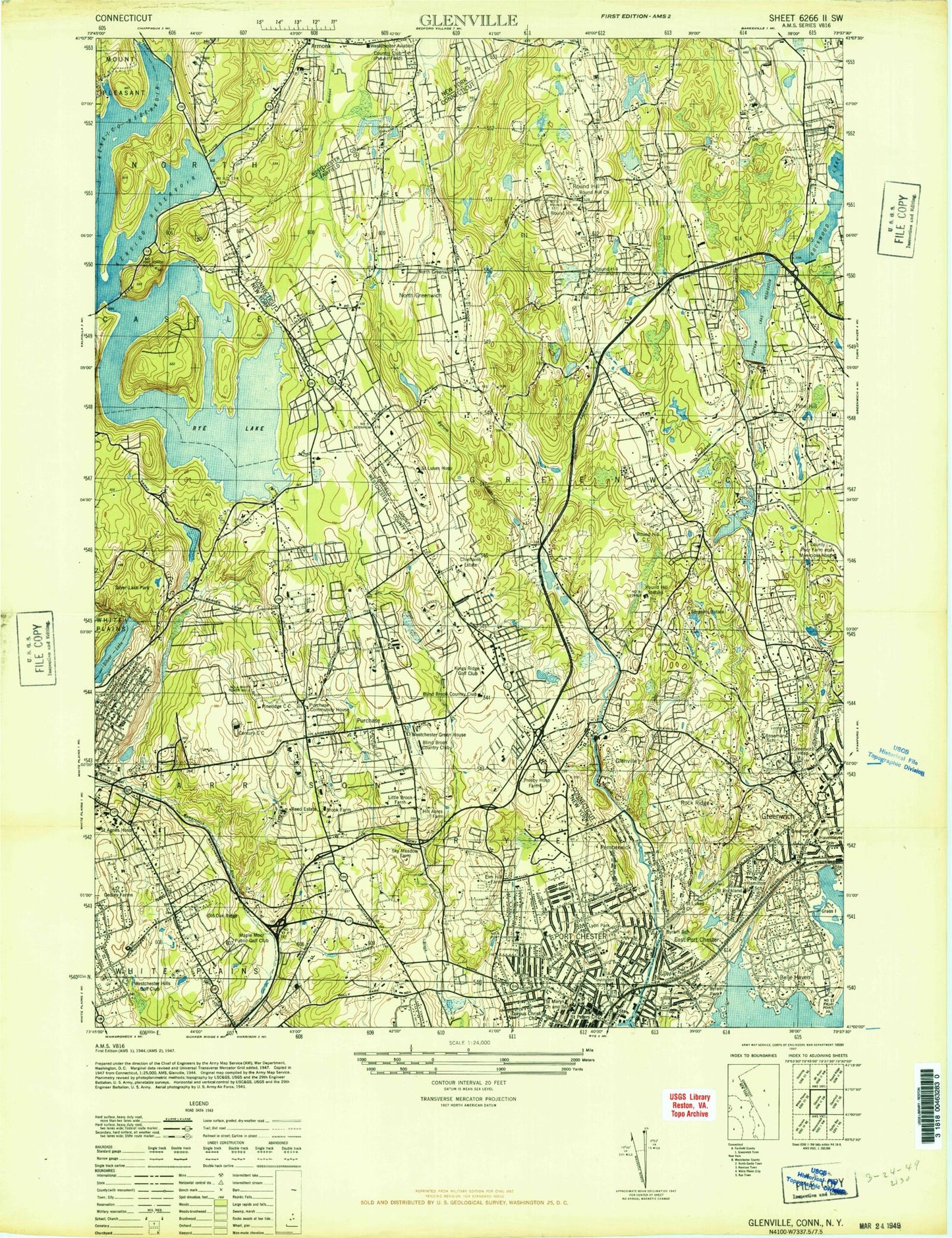 Classic USGS Glenville Connecticut 7.5'x7.5' Topo Map Image