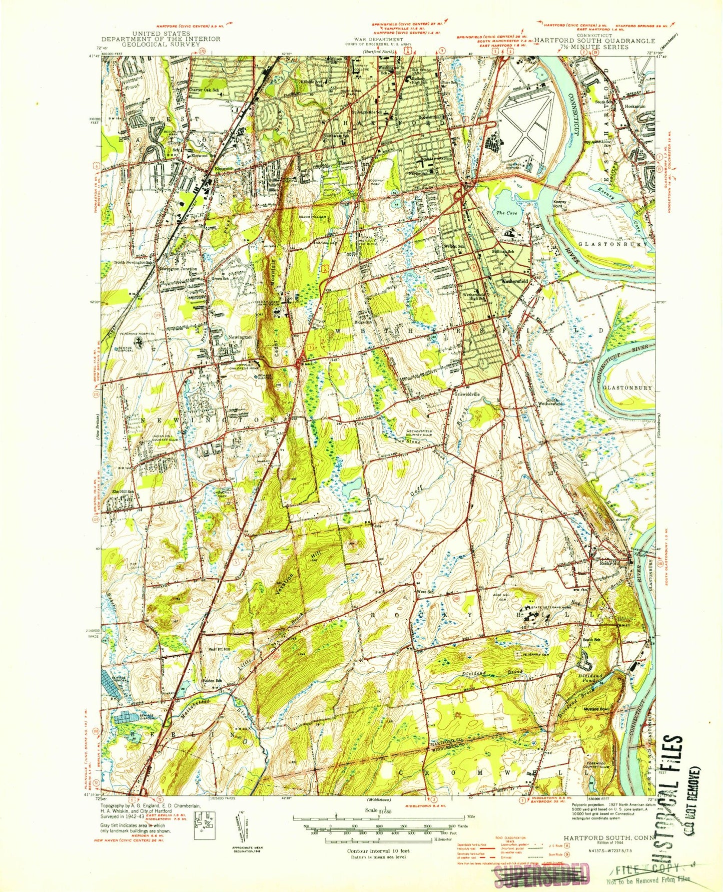 Classic USGS Hartford South Connecticut 7.5'x7.5' Topo Map Image