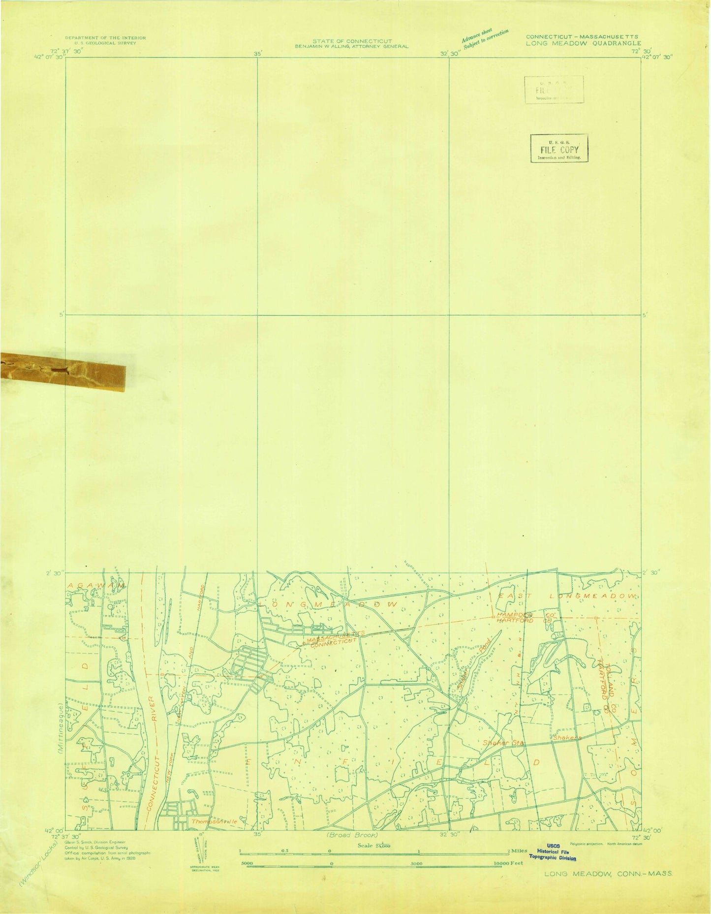 Classic USGS Springfield South Massachusetts 7.5'x7.5' Topo Map Image