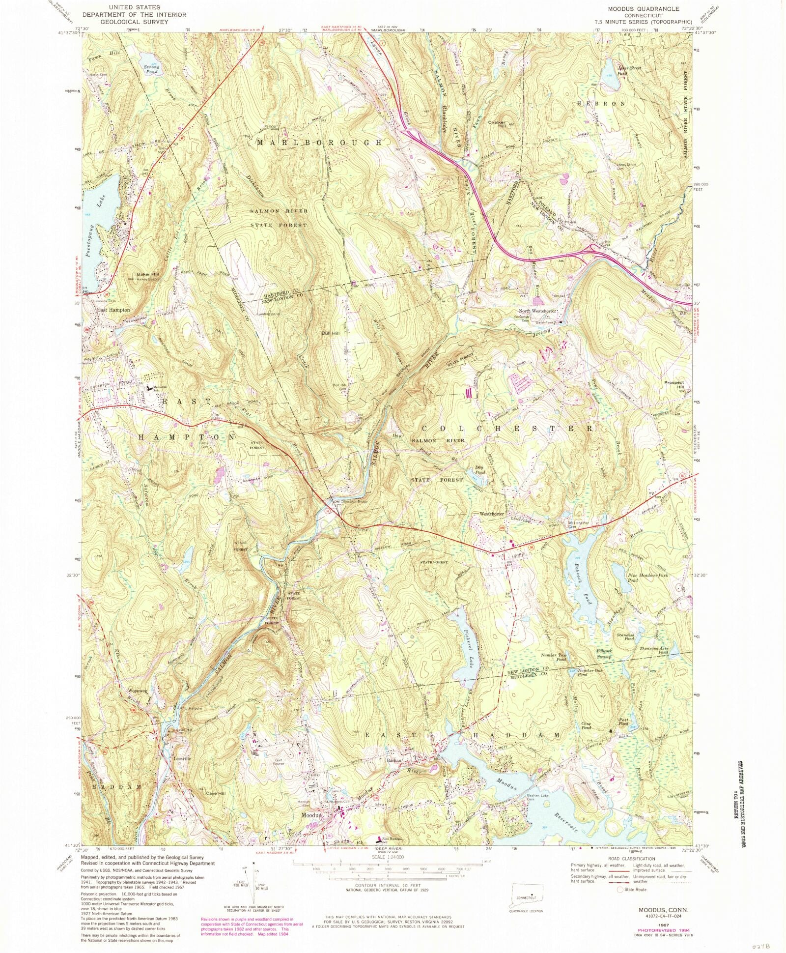 Classic USGS Moodus Connecticut 7.5'x7.5' Topo Map MyTopo Map Store