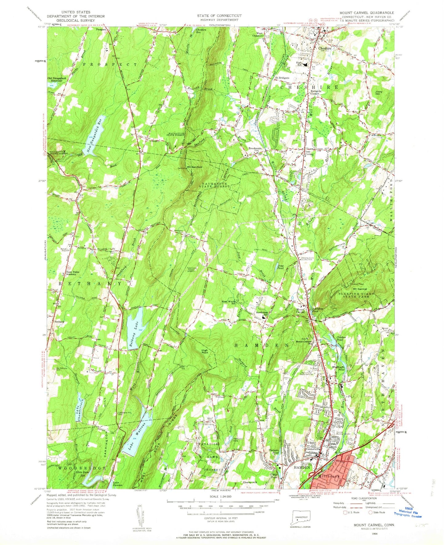 Classic USGS Mount Carmel Connecticut 7.5'x7.5' Topo Map Image