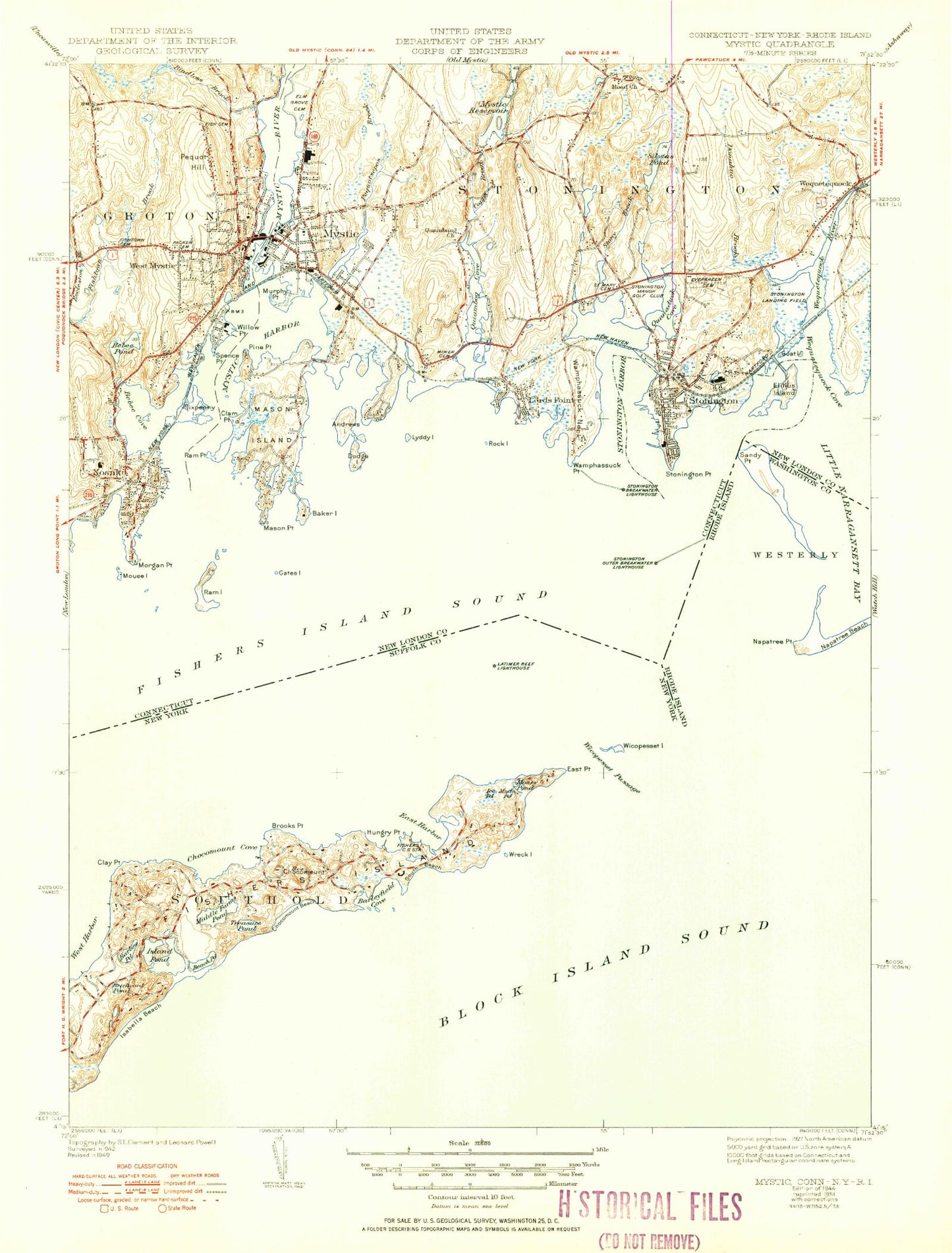 Classic USGS Mystic Connecticut 7.5'x7.5' Topo Map Image