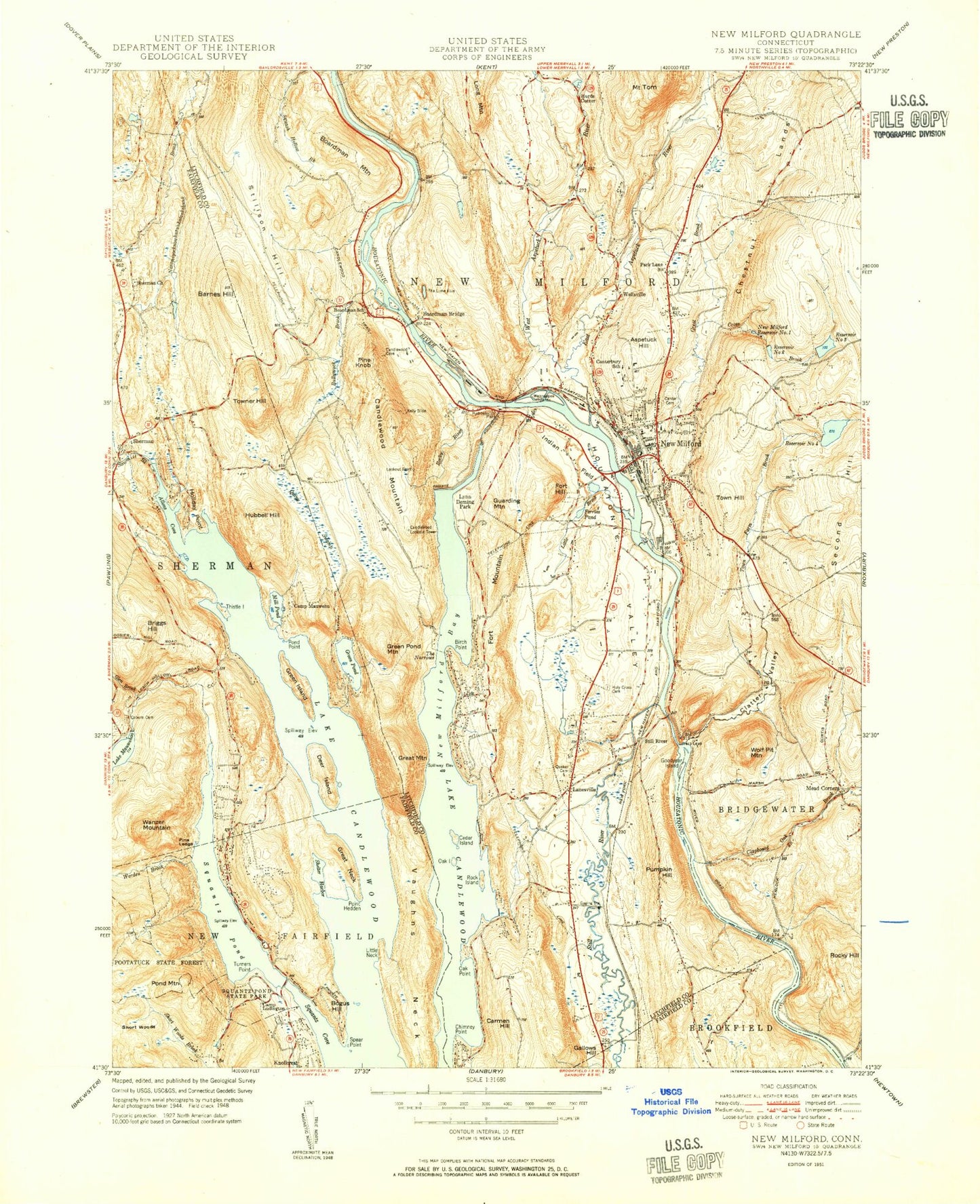 Classic USGS New Milford Connecticut 7.5'x7.5' Topo Map Image