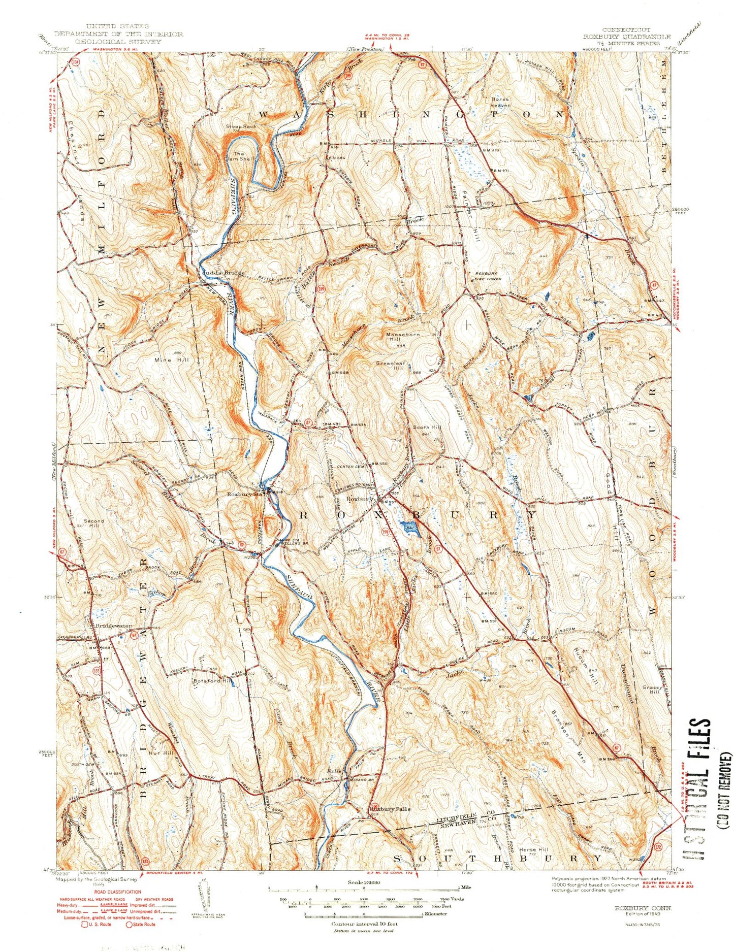 Classic USGS Roxbury Connecticut 7.5'x7.5' Topo Map Image