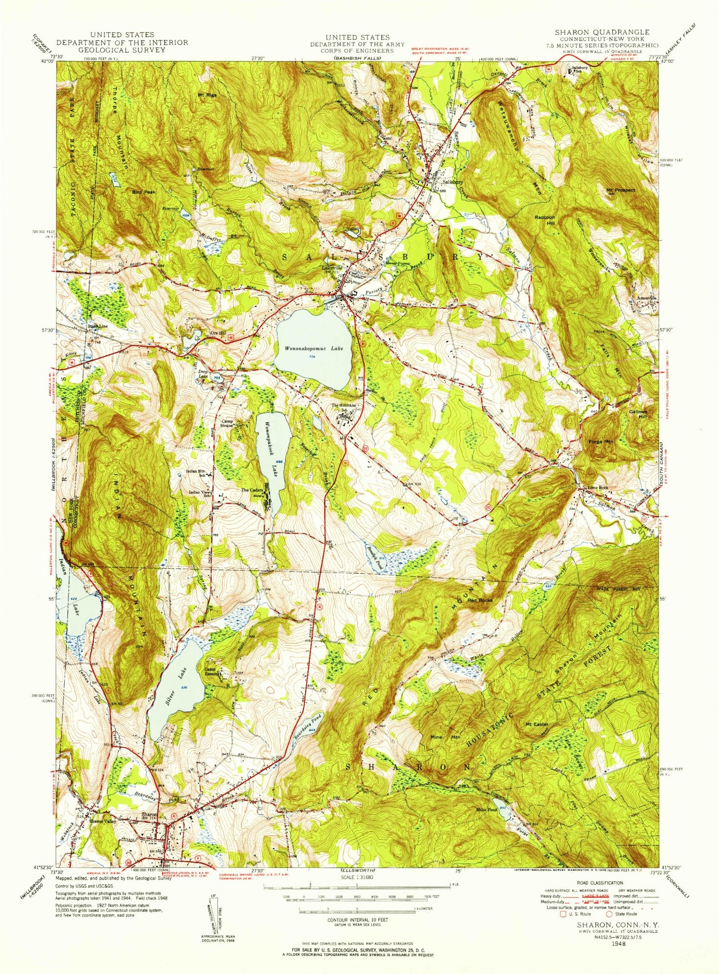 Classic USGS Sharon Connecticut 7.5'x7.5' Topo Map Image