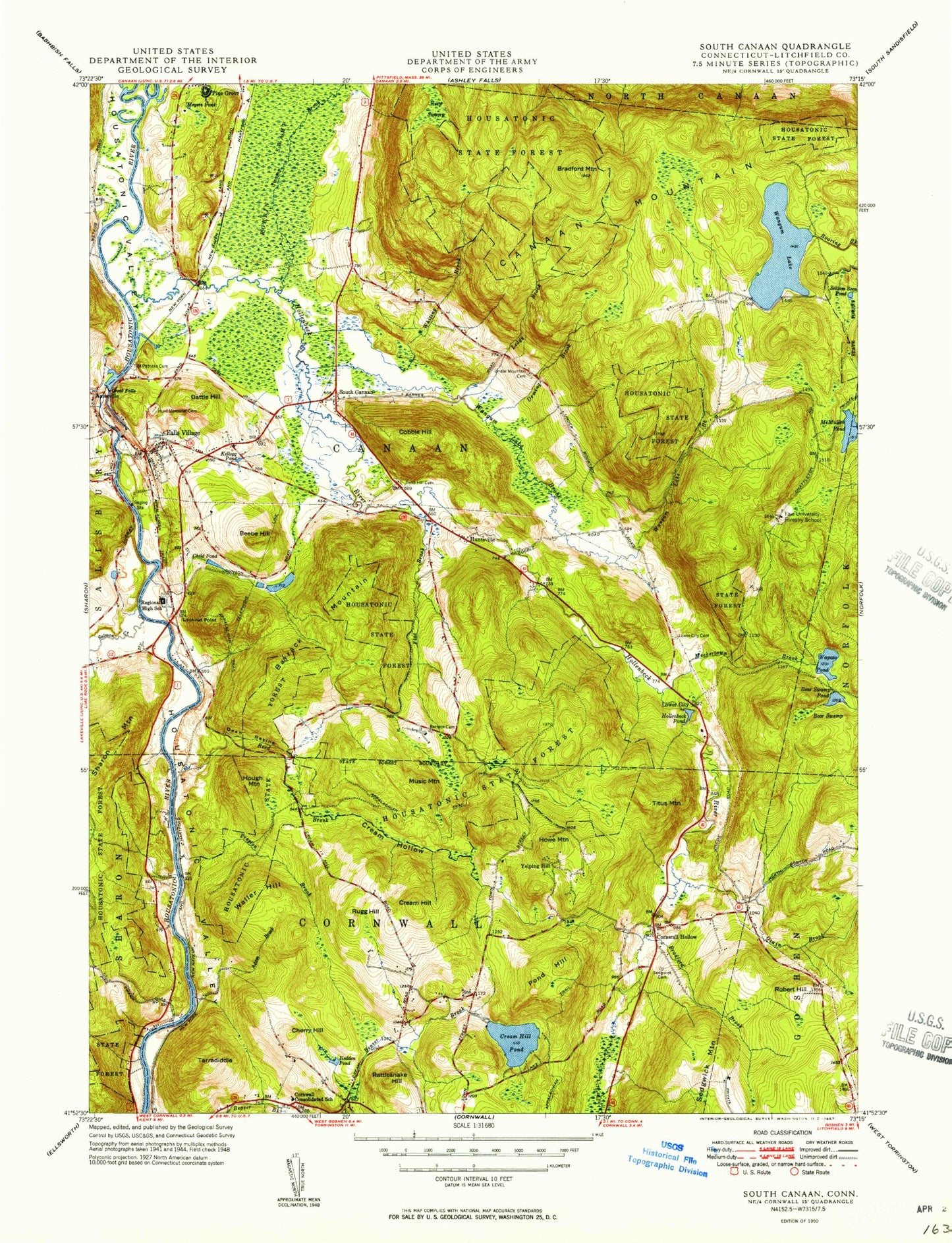 Classic USGS South Canaan Connecticut 7.5'x7.5' Topo Map Image
