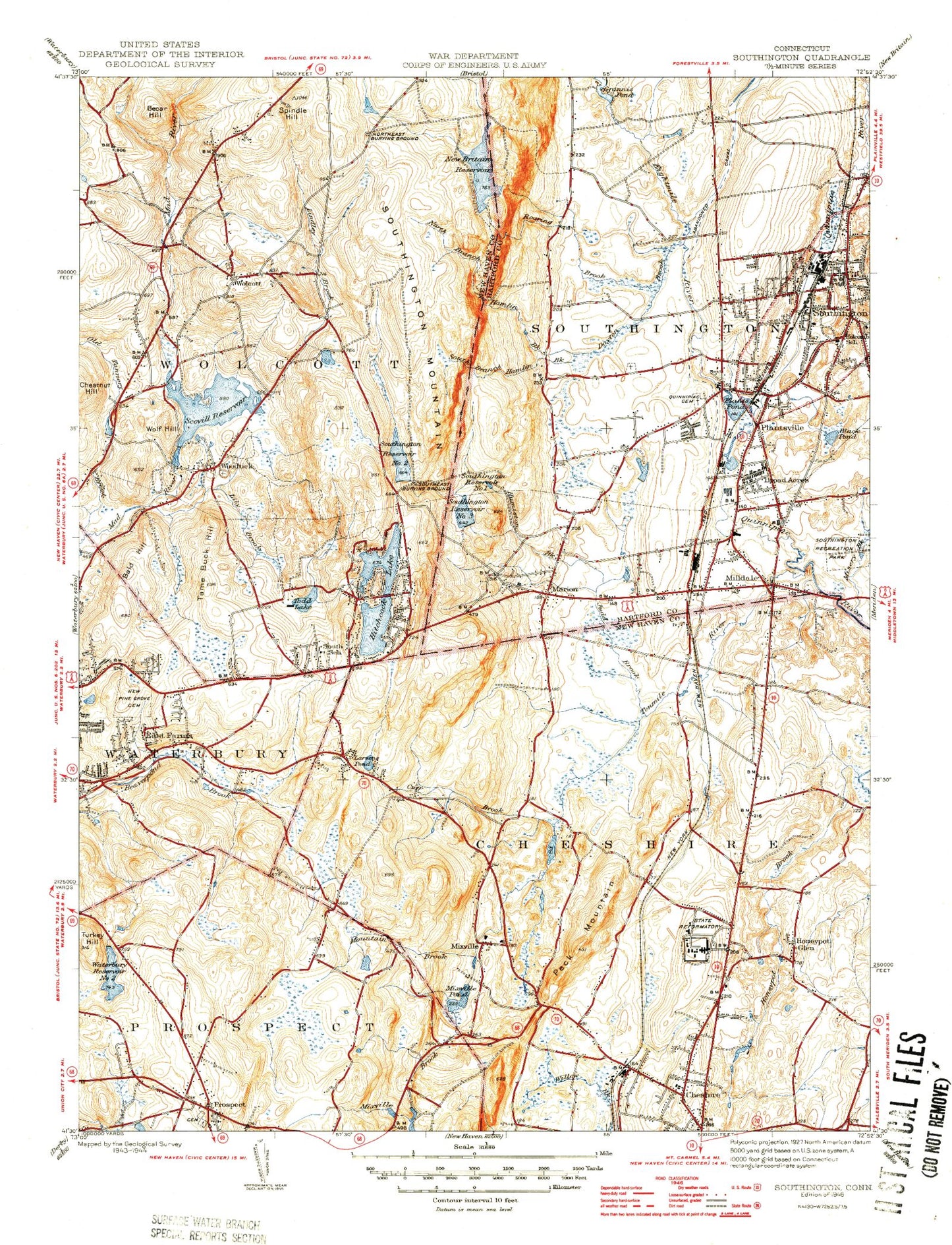 Classic USGS Southington Connecticut 7.5'x7.5' Topo Map Image