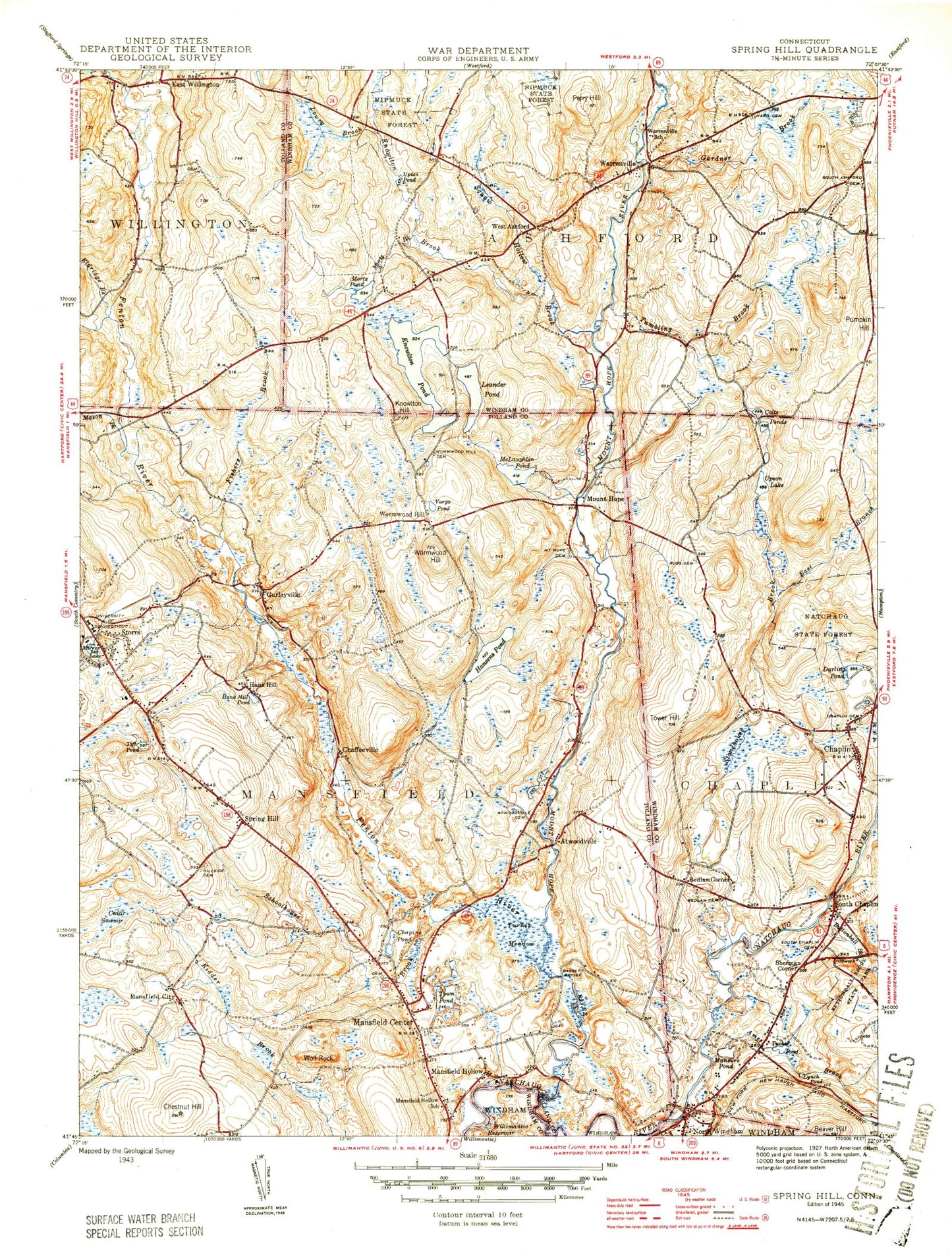 Classic USGS Spring Hill Connecticut 7.5'x7.5' Topo Map Image