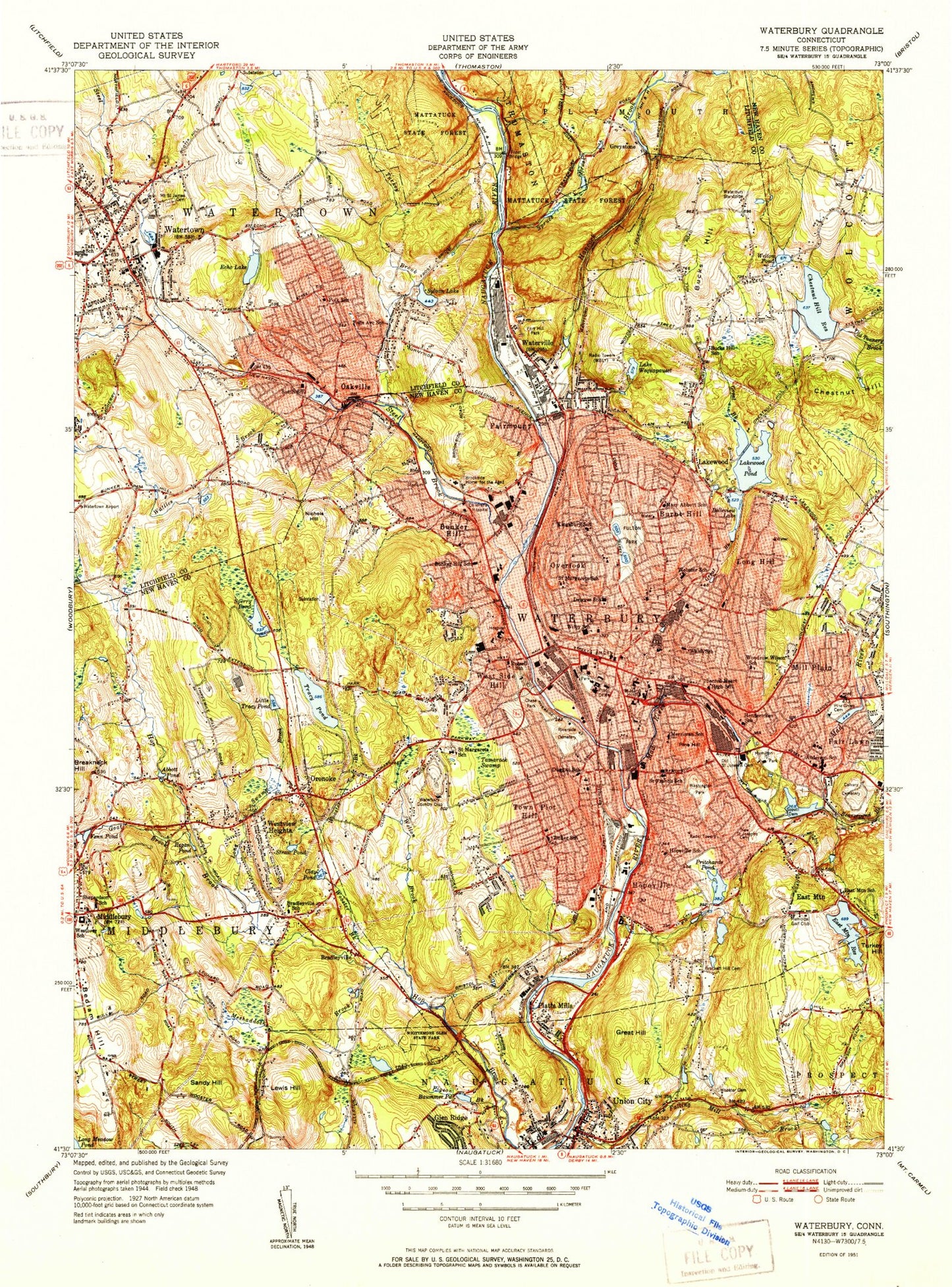 Classic USGS Waterbury Connecticut 7.5'x7.5' Topo Map Image